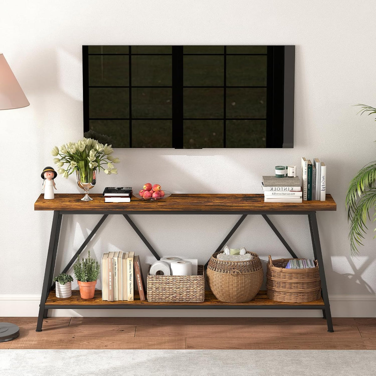 Rovibek 70.9 Inches Extra Long Sofa Table Narrow - Extra Long Console Table Behind Couch with X-Shaped Support, Industrial Long Entry Sofa Console Table Grey for Living Room