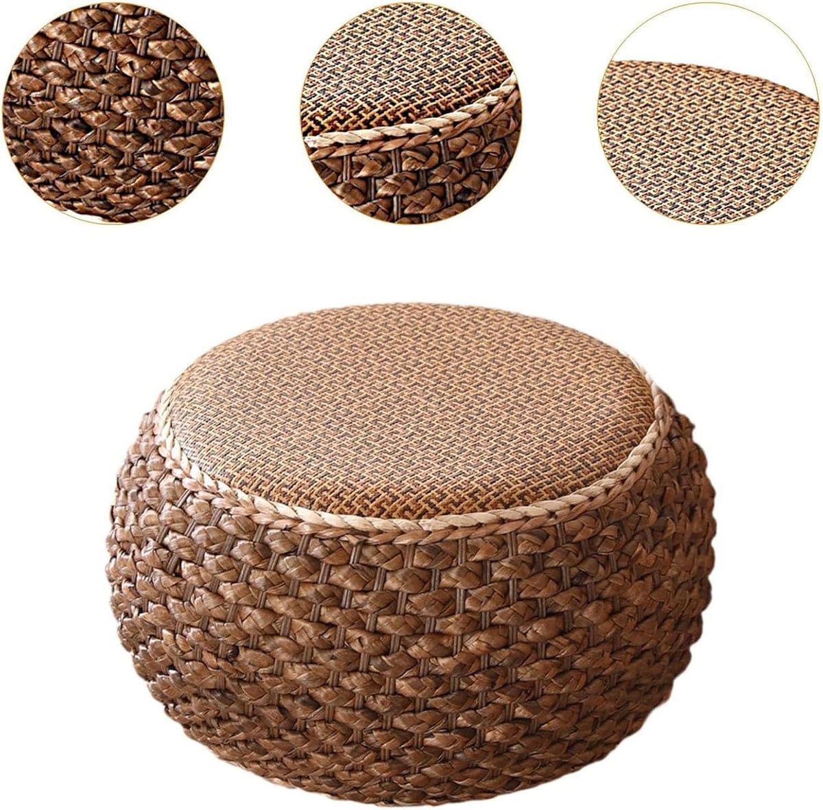 Small Round Ottoman Footrest Stool with Cushion Boho Decorative Accent Seat for Living Room Entryway Footrest Pouf Hand Knitted(22cm/8.6in)