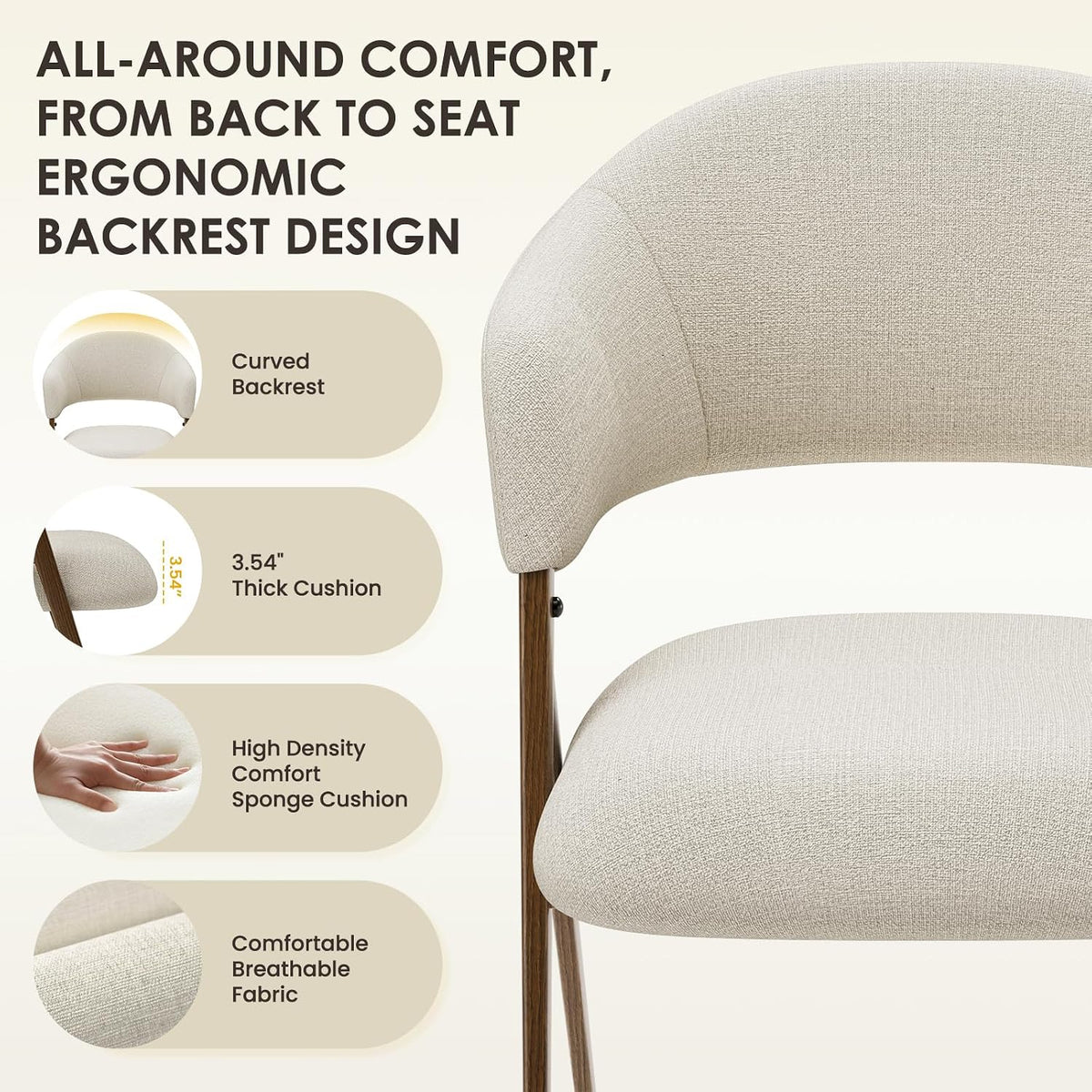 COLAMY Dining Chairs Set of 4, Modern Upholstered Dining Room Kitchen Chairs with Iron Legs, Open Back and Padded Seat, for Living Room/Restaurant/Cafe, Beige