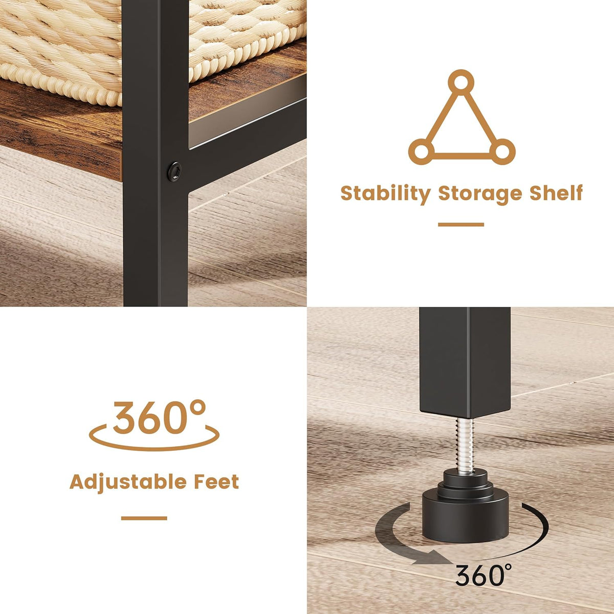 Asgolion Small Side Table, Tall End Table with Adjustable Shelf, Accent Table Stand for Home Decor, Small Entryway Table, Bedroom Nightstand, Living Room, Office, Rustic Brown