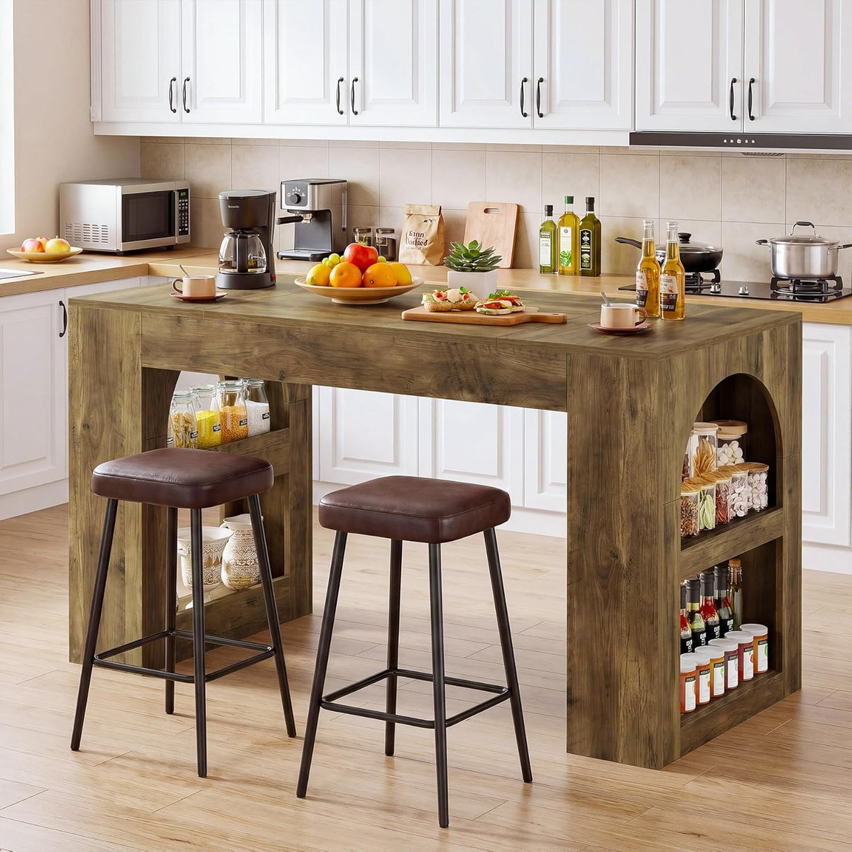 Tribesigns 63-Inch Kitchen Island with Storage, Farmhouse Stationary Island Table with Large Countertop, Counter Height Coffee Bar Unit for Kitchen, Living Room, Basement