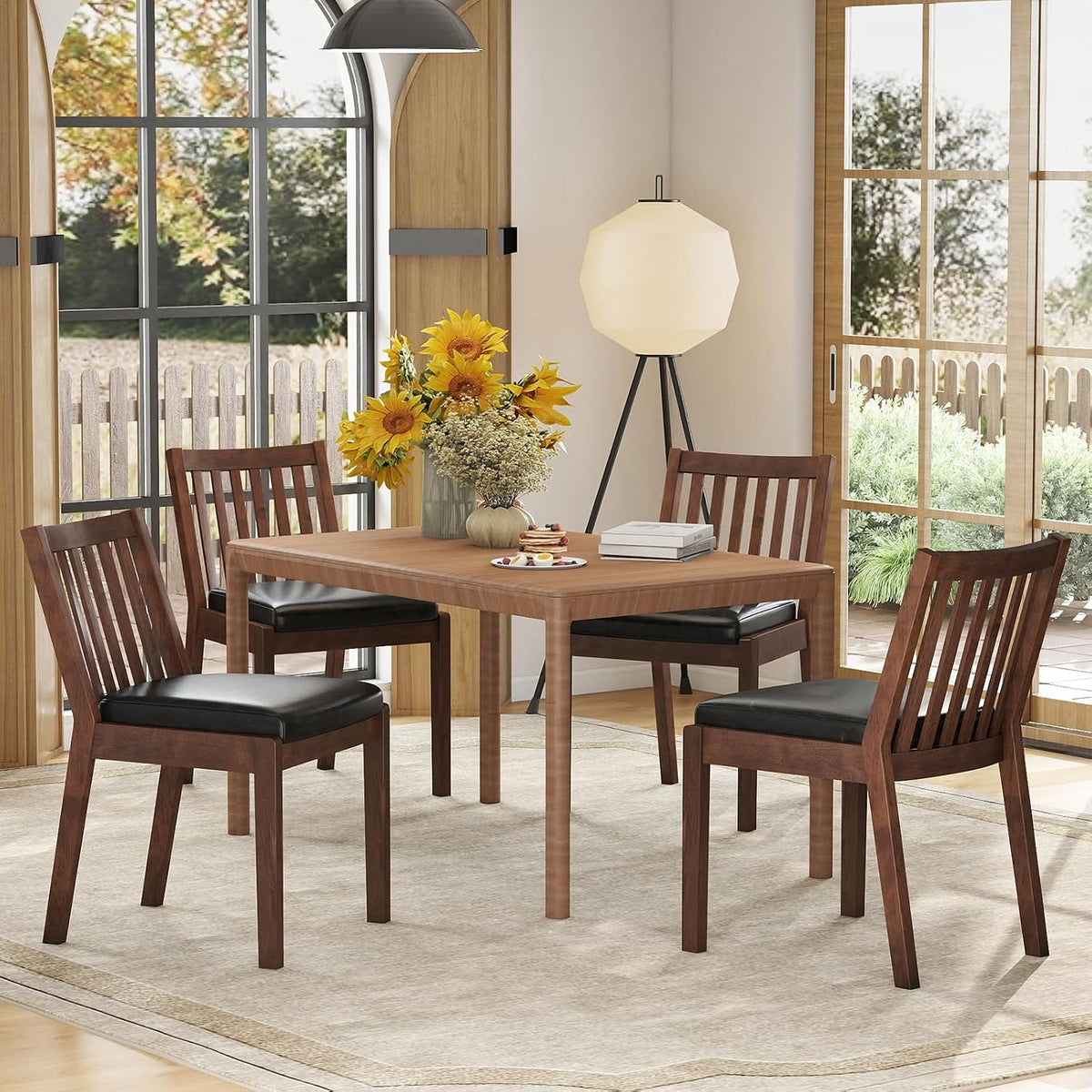 Giantex Wooden Dining Chairs Set of 2, PU Leather Upholstered Kitchen Chairs w/Rubber Wood Frame, Padded Seat, Slatted Backrest, Farmhouse Dining Side Chairs for Dining Room, Living Room