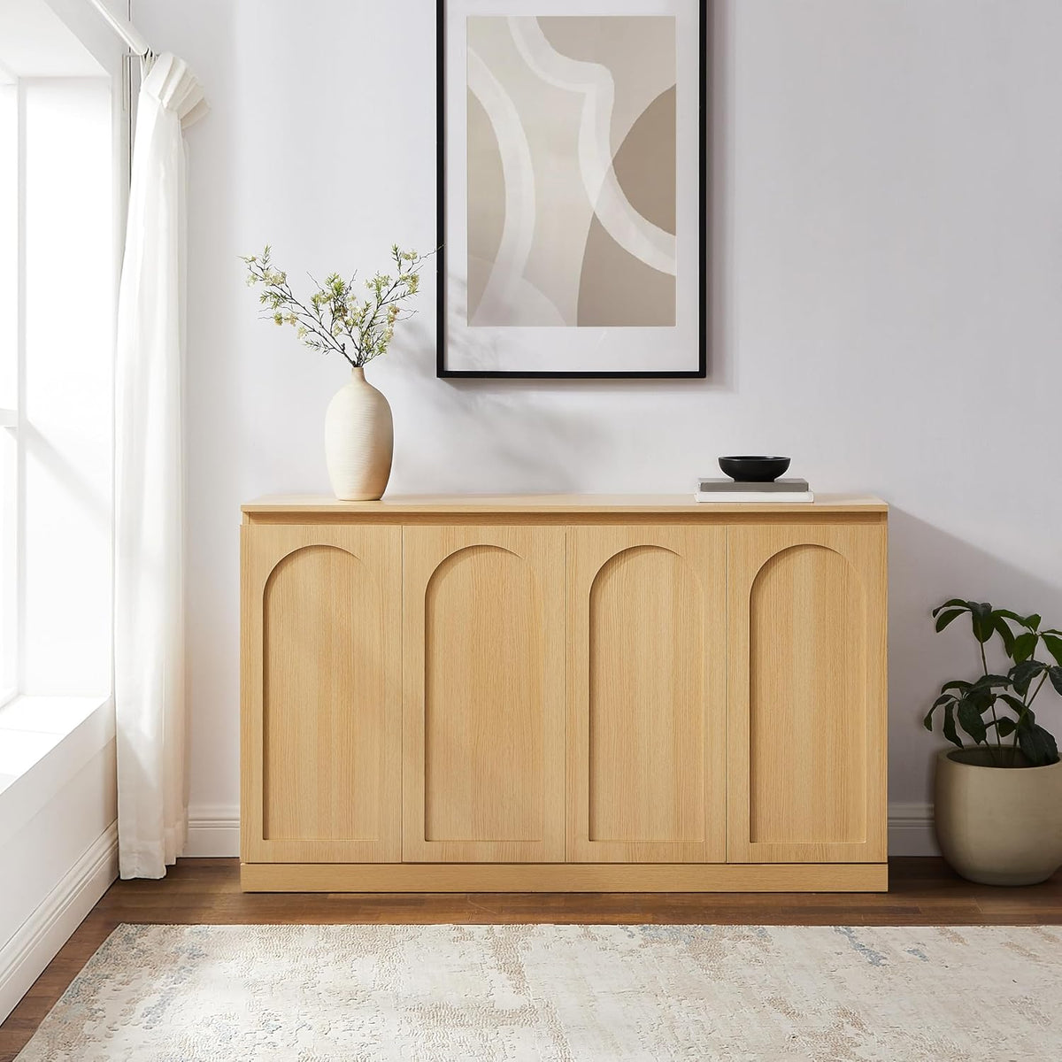 Crosley Furniture Marco Modern Sideboard Buffet Cabinet with Shelves, Dining Room, Kitchen, TV Stand Console, Ash