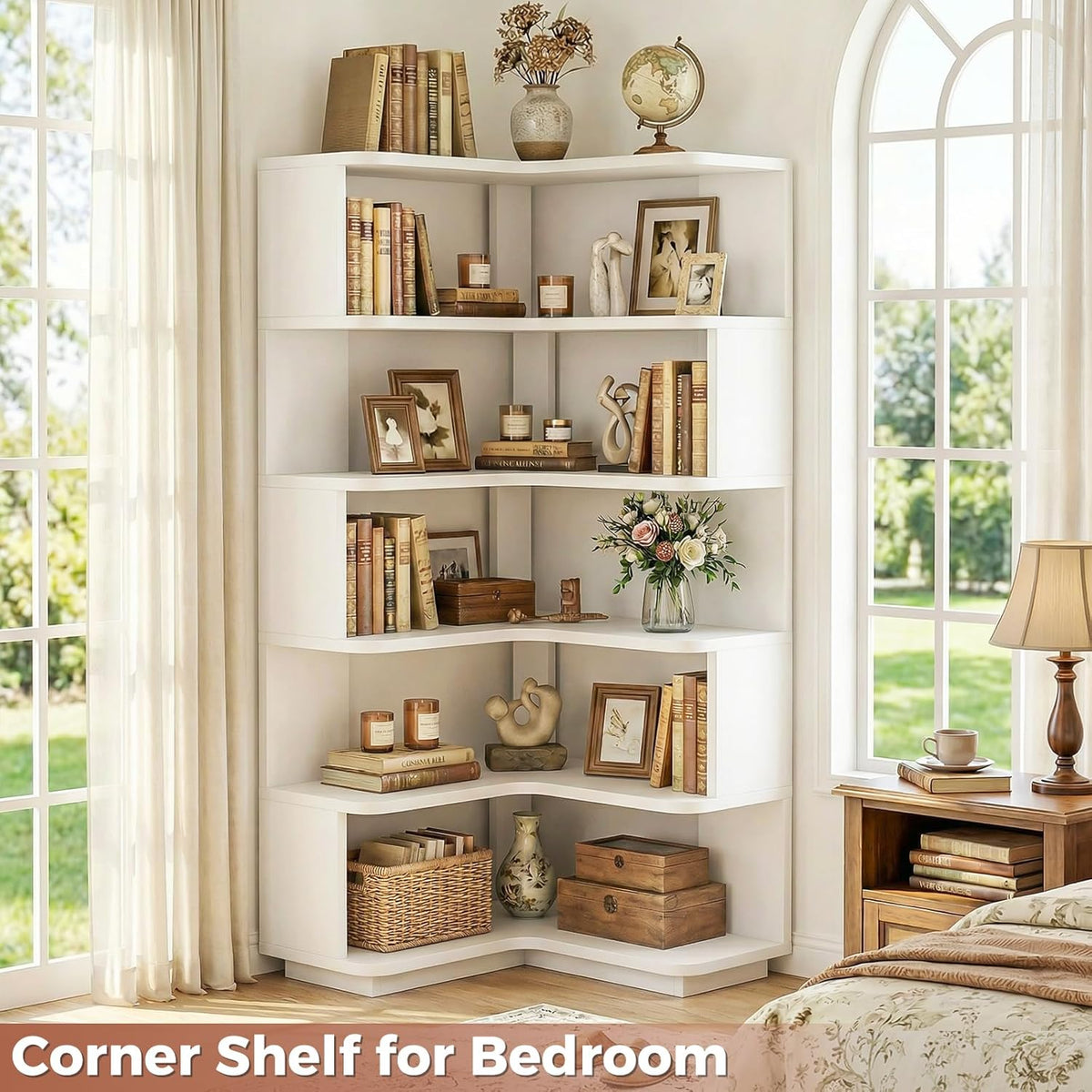 Besiost Corner Book Shelf, 6-Shelf Corner Bookshelf for Small Corner Spaces