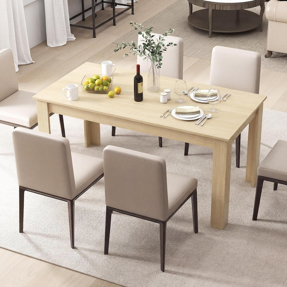 GOFLAME Dining Table for 4-6 People, 63” Modern Kitchen Table with L-Shaped Legs, 330 lbs Weight Capacity, Large Wooden Rectangular Dinner Table for Dining Room, Living Room (Natural)