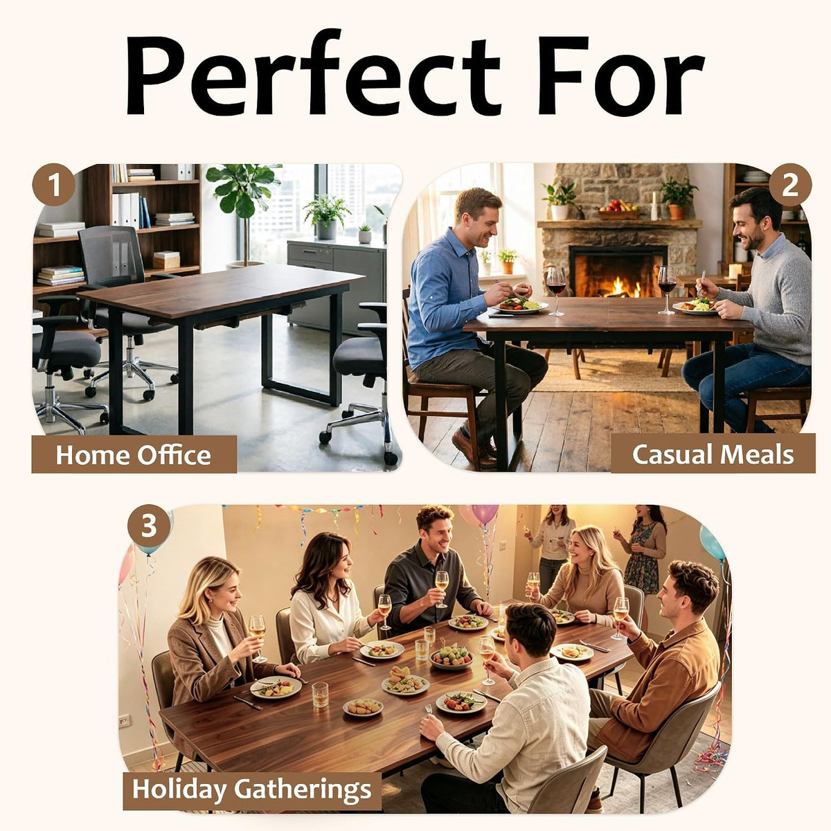Modern Expandable Dining Room Table, 55-71 Inch Extendable Table with Metal Frame, Space-Saving Kitchen Table for 6, Home Office Desk, Brown