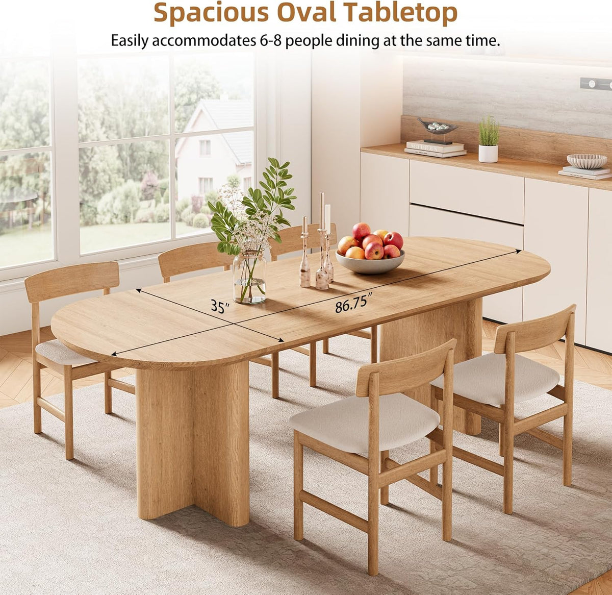 78.75" Oval Oak Dining Table for 6-8 Person, Modern Farmhouse Kitchen Table with Sturdy Legs, Wood Dinner Table for Dining Room Kitchen Living Room, Natural Oak