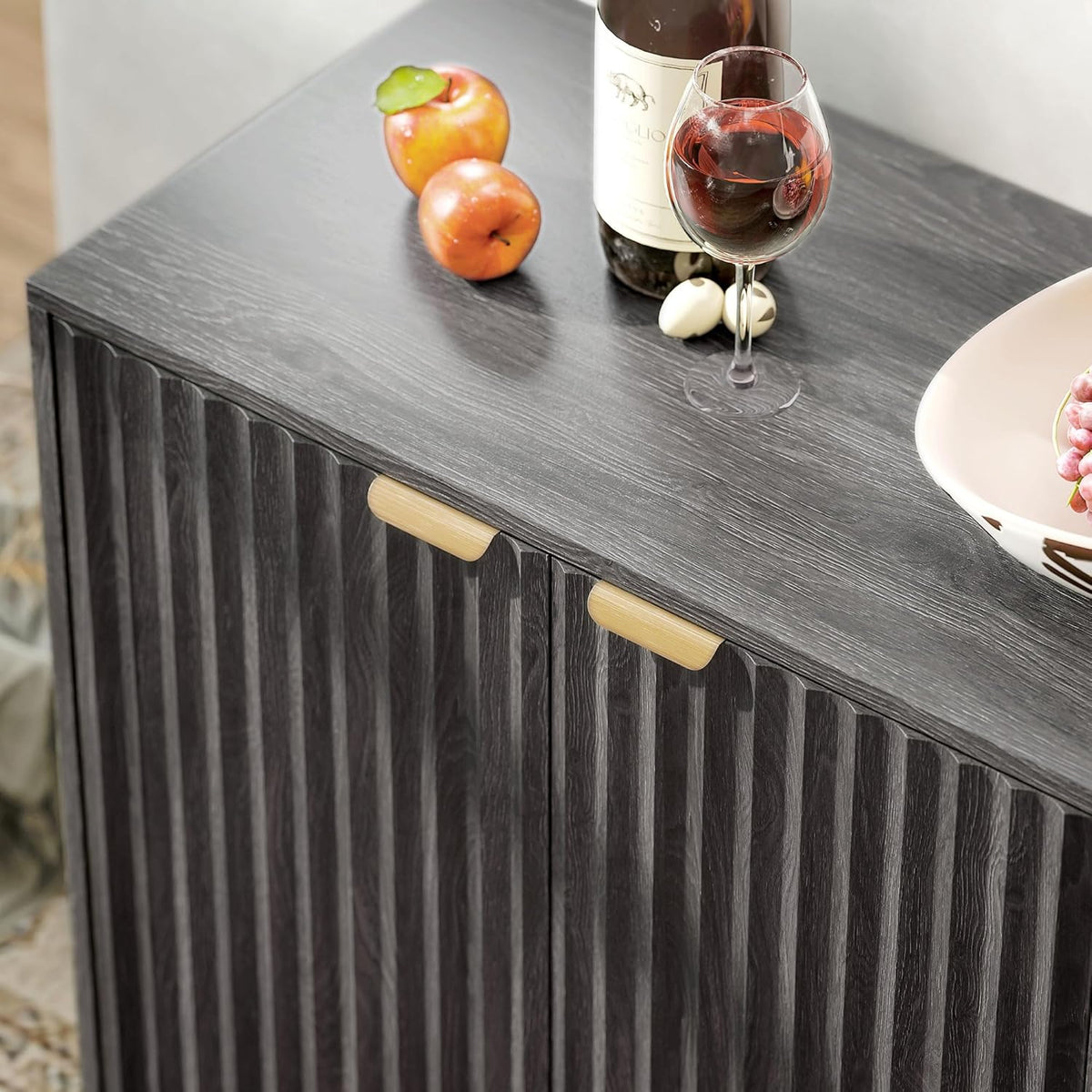 HOMCOM Sideboard Buffet Cabinet with Storage, 55" Fluted Modern Buffet Table Coffee Bar Console Cabinet with 2 Adjustable Shelves, 4 Doors for Dining Room, Living Room, Hallway, Dark Gray