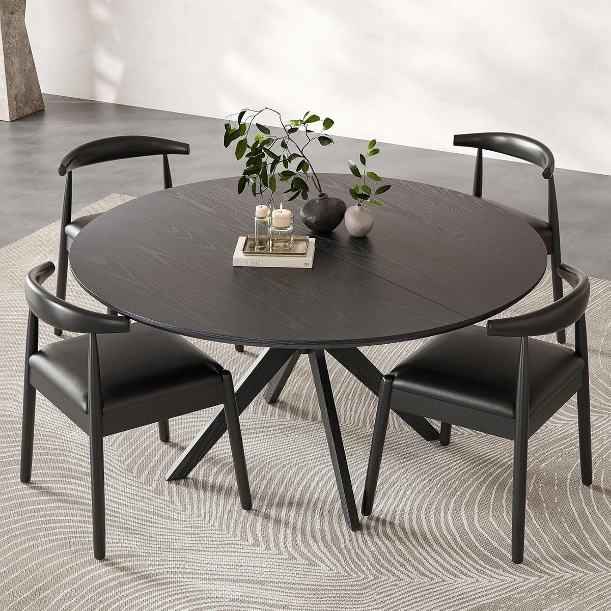 Round Dining Table for 4, Kitchen Table with Intersecting Pedestal Base, for Dining Room, Living Room,Kitchen (Black)