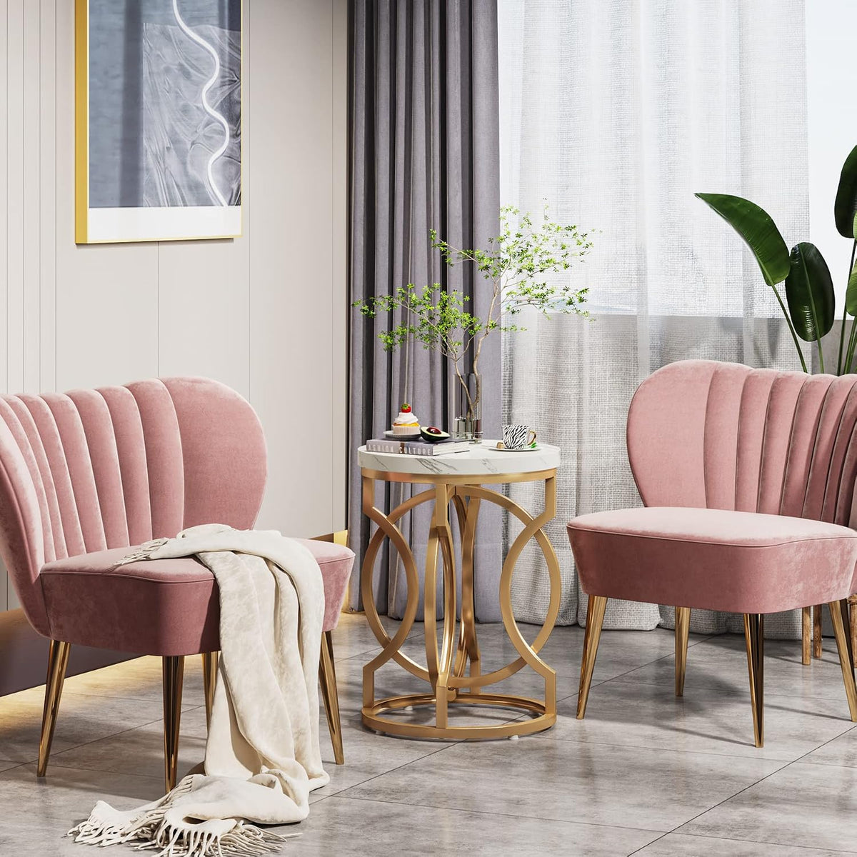 Tribesigns Modern Round End Table Set of 2 with Thickened Tabletop