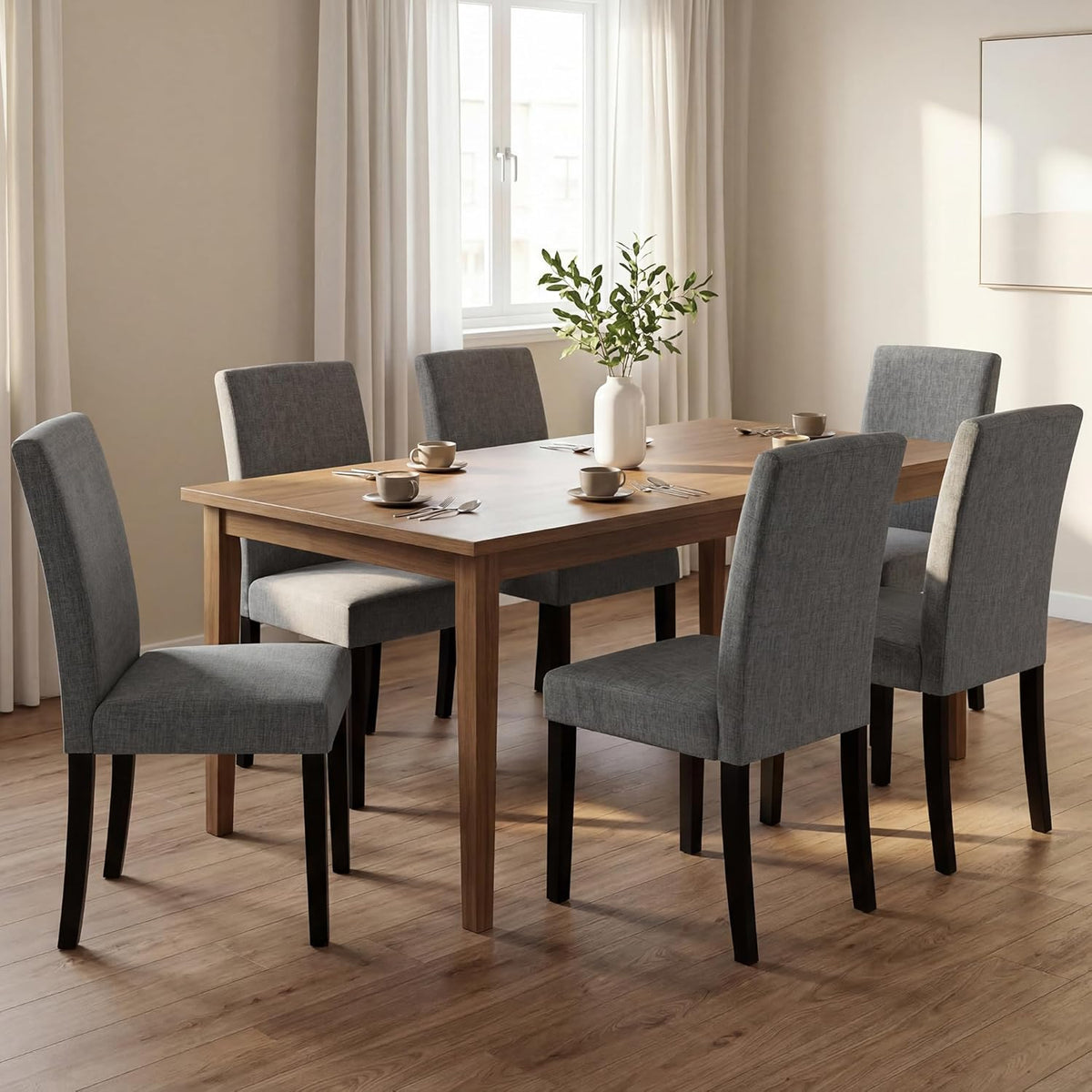 Modern Fabric Dining Chairs,Elegant Design Kitchen & Dining Room Chairs with High Back for Home Dining Space (Gray, Set of 2)