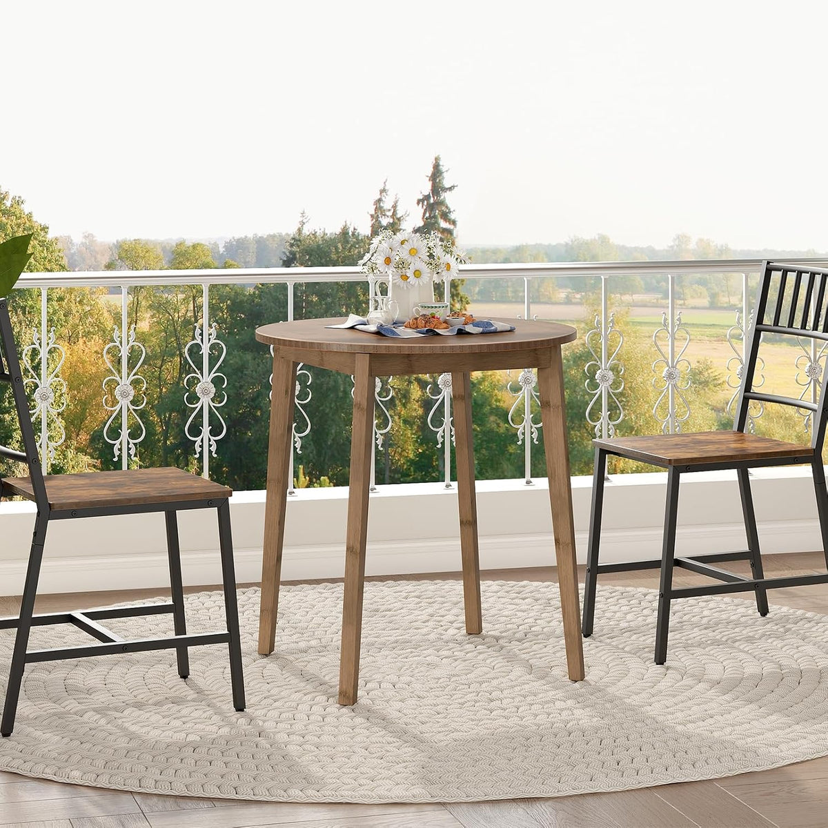 HOOBRO Bamboo Dining Table, Round Dining Table for 2, 27.5" Kitchen Table for Small Space, Writing Table, Easy to Assemble, for Dining Room, Living Room, Office, Kitchen, Apartment, Brown BR71CZ01G1