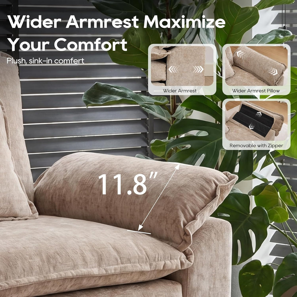 URRED Oversized Modular Sectional Sofa, 157" U Shaped Modern Comfy Cloud Couch with Movable Ottoman & Pillows, Deep Seat Couches for Living Room, Bedroom or Apartment (Chenille Khaki, 157" U Shaped)