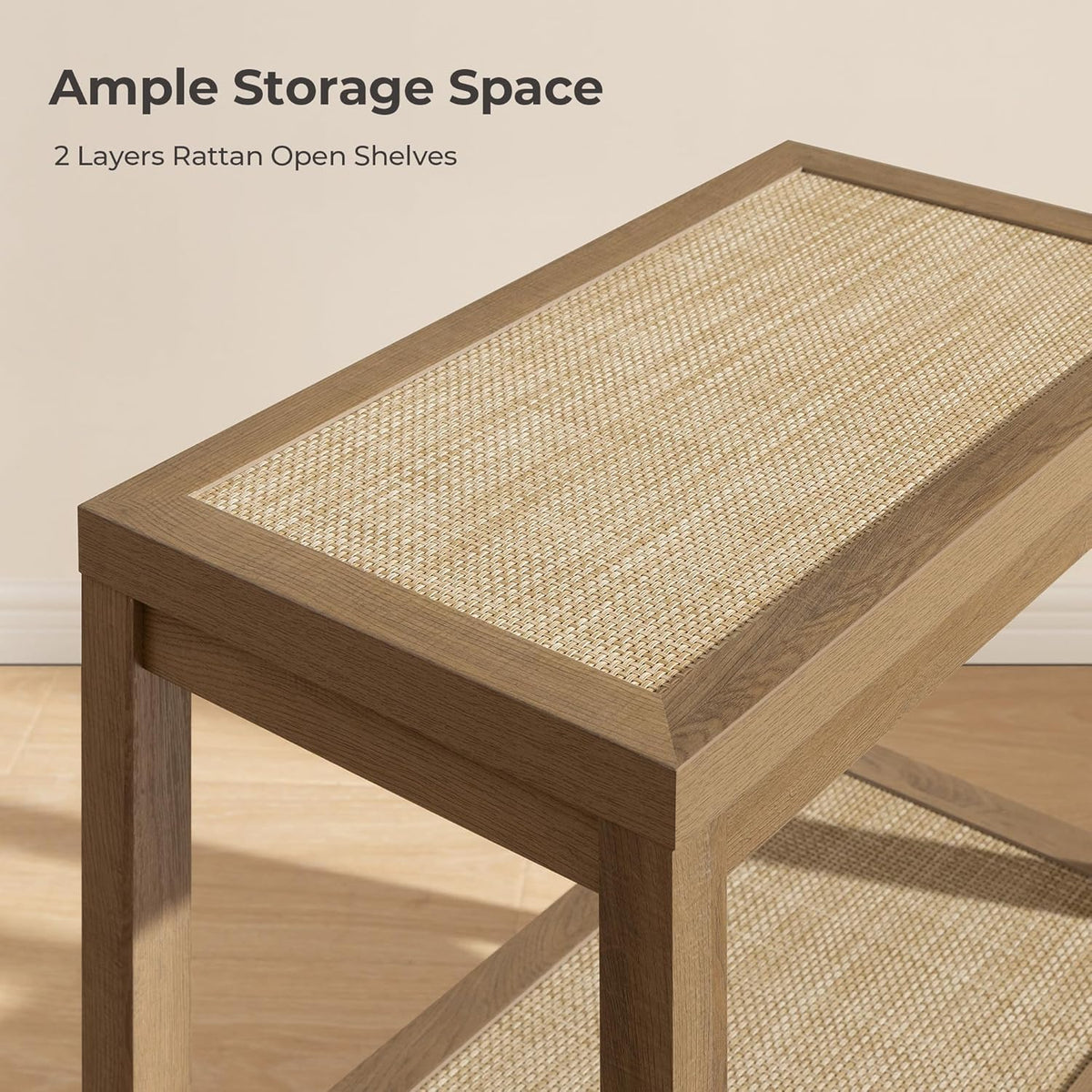 SICOTAS Rattan Living Room Side Table, 2 Pieces End Table with Storage