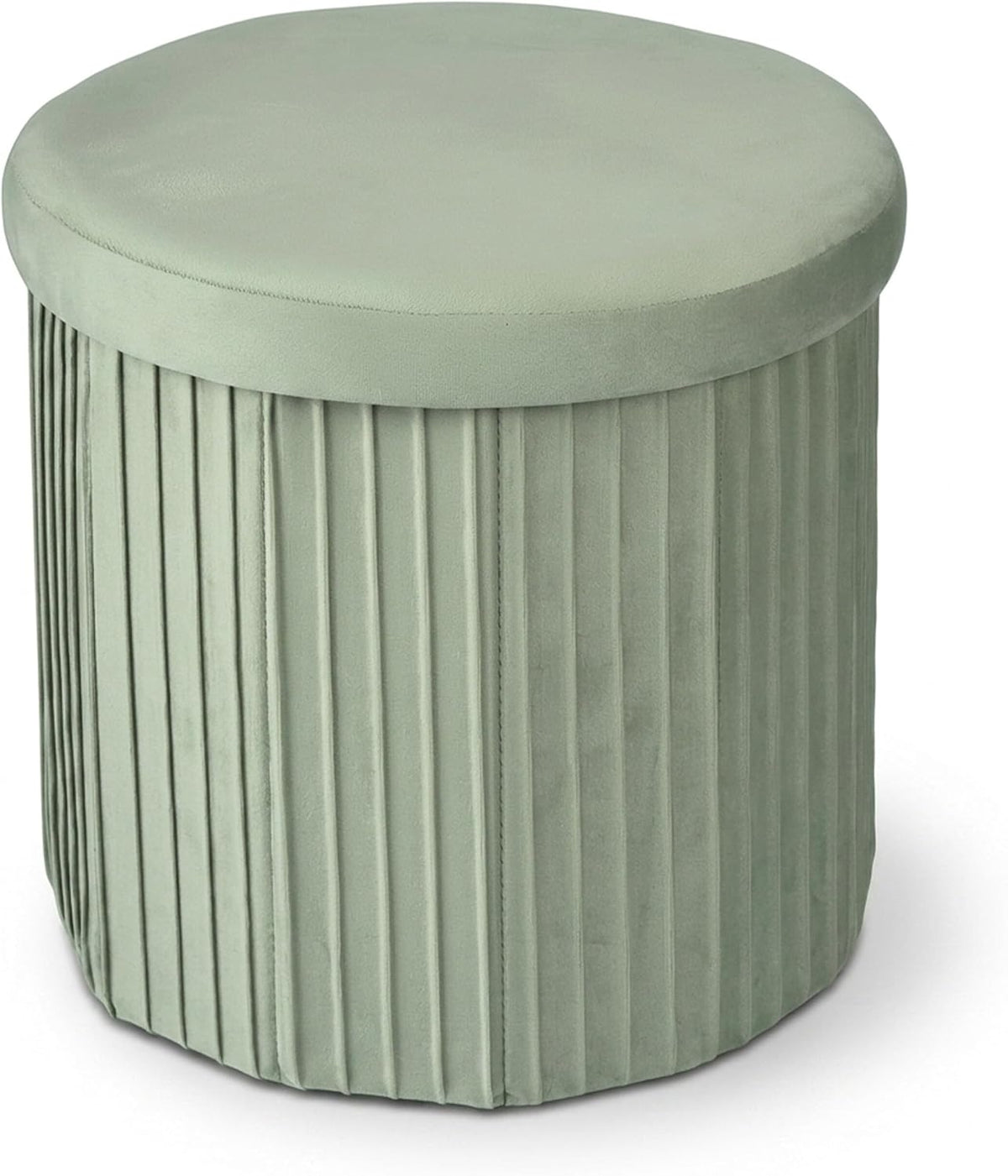 Relaxdays Velvet Stool with Storage Upholstered Foldable Height 38 x Depth 38 cm Round Side Stool Sage