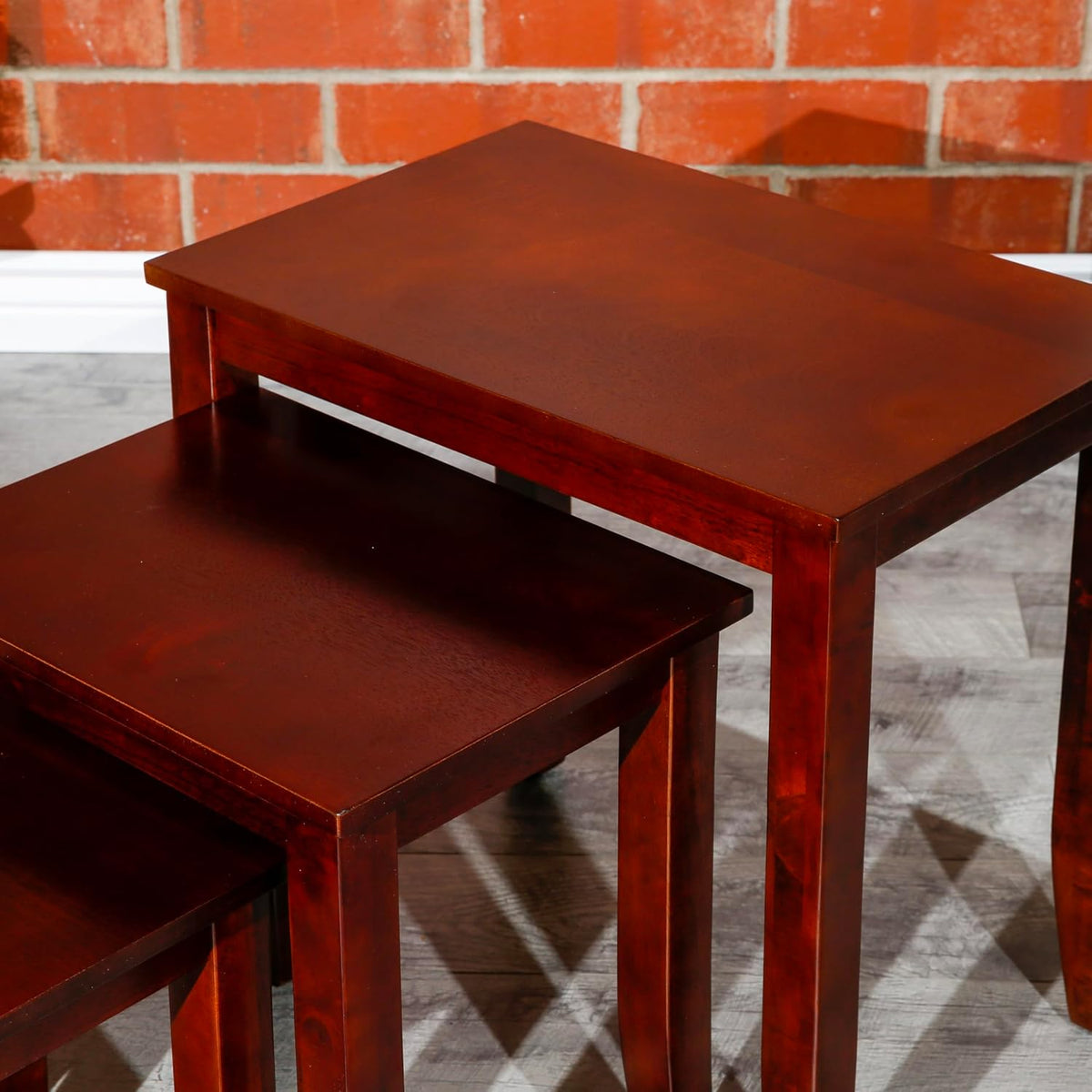 Cherry Finish Nesting Table Set, 3 Pieces, Compact and Functional, Great for Small Spaces, Modern and Classic Style, Durable Construction, Easy to Move and Store