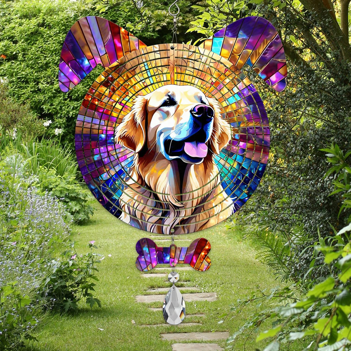 Golden Retriever Dog Ears Wind Spinner, Golden Retriever Wind Spinner Hanging for Yard and Garden