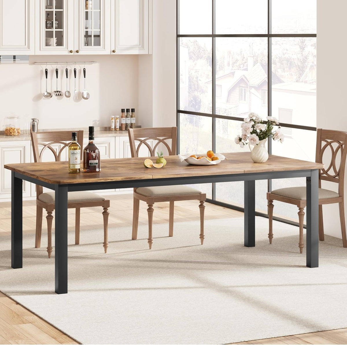 IDEALHOUSE 78.7" Long Rectangle Dining Table for 6-8 People, Industrial Wood Dinner Table (Only Table) (New Retro)