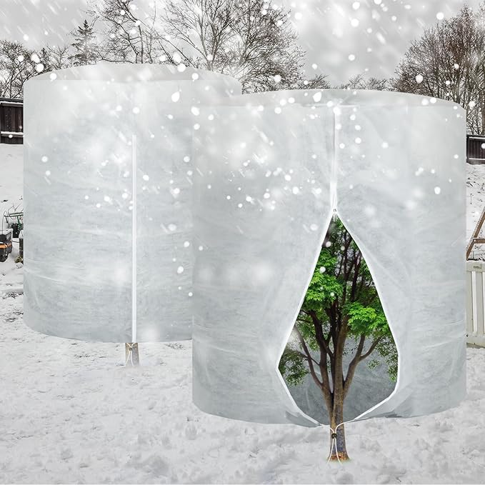 WILLBOND 2 Pcs 79 x 95 Inches Rounded Top Plant Covers Freeze Protection for Winter Cylindrical Frost Cloths Shrub Frost Covers with Zipper Drawstring for Shrub Bush Fruit Tree Potted