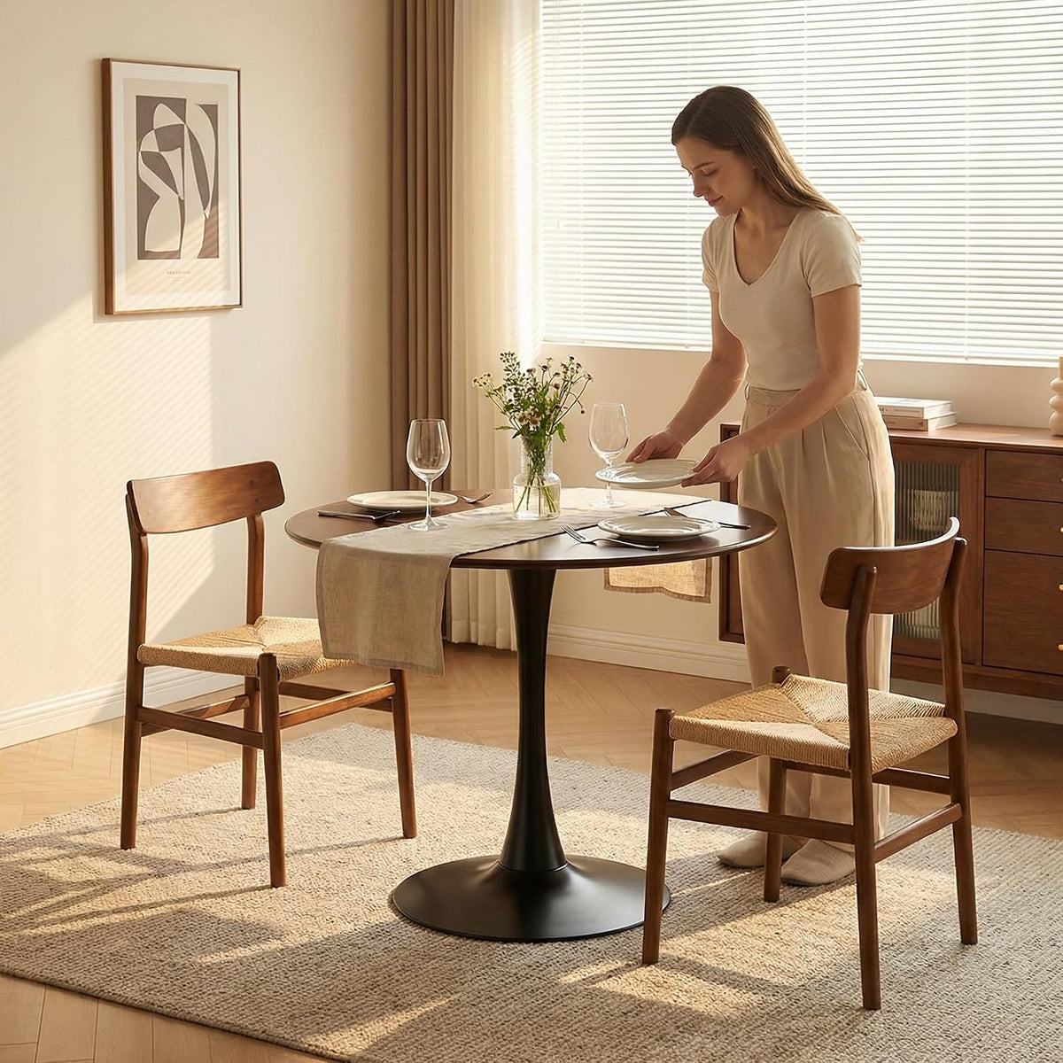 Modern Mid-Century Round Pedestal Dining Kitchen Coffee 24" Table(Walnut)