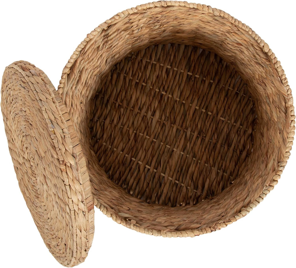 Kate and Laurel Halm Modern Woven Rattan Round Storage Side Tables, Set of 2, 20 x 17 and 16 x 14, Natural Rattan, Lift-Top End Tables for Use as Hidden Storage Baskets or Small Ottoman Tables