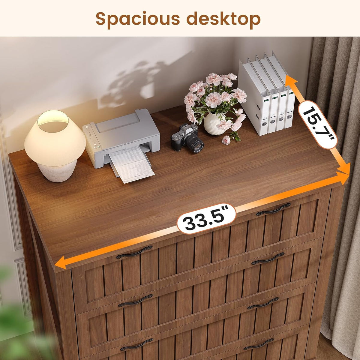 SEDETA Farmhouse 4 Drawer File Cabinet, Filing Cabinet for Home Office, Wood Office File Cabinets for Letter/Legal/A4 Size, File Cabinet Organizer with Printer Stand for Study Room, Living Room, Brown