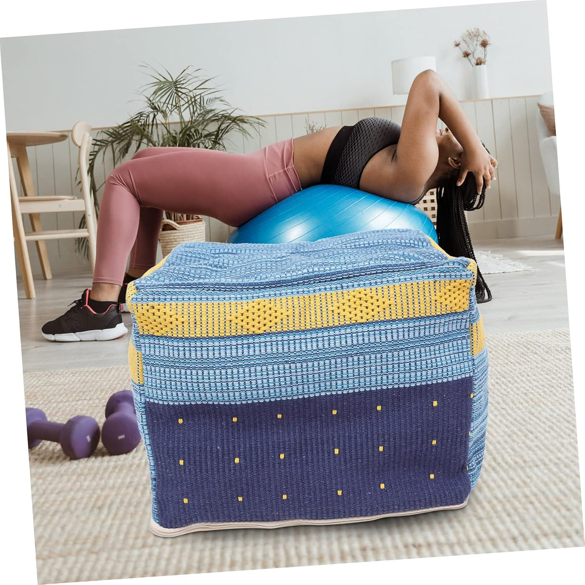 Homoyoyo Footstool Stuffed Foot Rest Floor Foot Stool Outdoor Footrest for Patio Square Pouf Pillows Decorative Square Seats Mat Cover Cotton Linen Dining Chair Office Chair