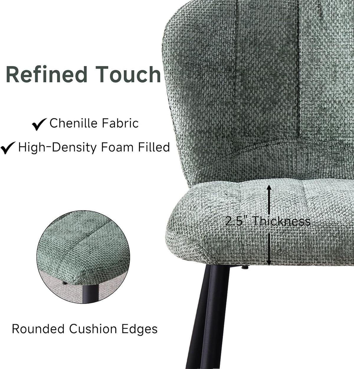 Green Chenille Dining Chairs Set of 4 Accent Chair for Kitchen | Modern Upholstered Chenille Fabric Accent Chairs for Dinner Living Room Curved Wingback Adjustable Feet(Only Chairs)