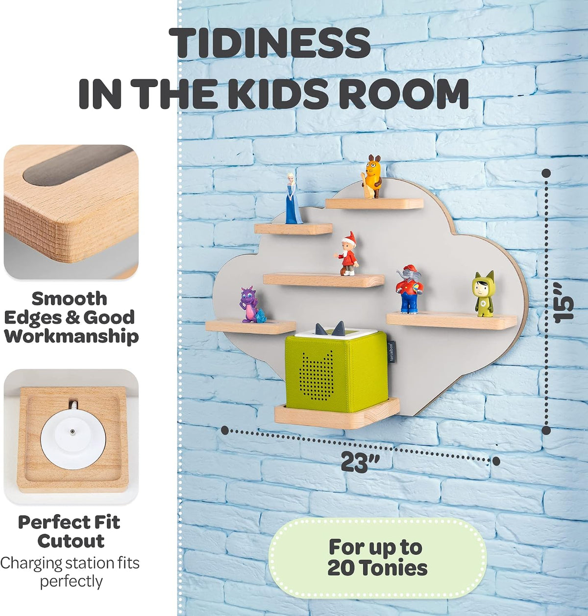 Cloud Shelf for Tonie Box and Tonies (up to 20 Figures) - Magnetic Wall Mount Storage Organizer Display Stand