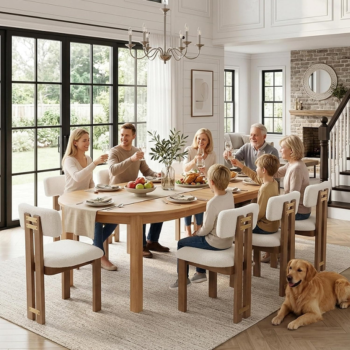 HNY Extendable Dining Table Round to Oval for 4-8, 42"-77" Oak Veneer Kitchen Table with Sturdy Legs, Modern Farmhouse Expandable Dining Room Table for Family Gatherings & Small Apartments, Natural