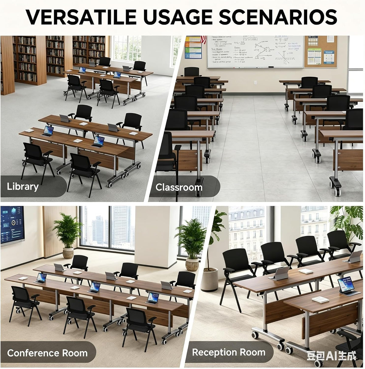 Folding Conference Table with Wheels, 47" Mobile Training Table, Flip Top Seminar Table for Office Classroom Meeting Room, Heavy Duty 440lbs Capacity, Space Saving Nesting Desk,2 Pack,47IN