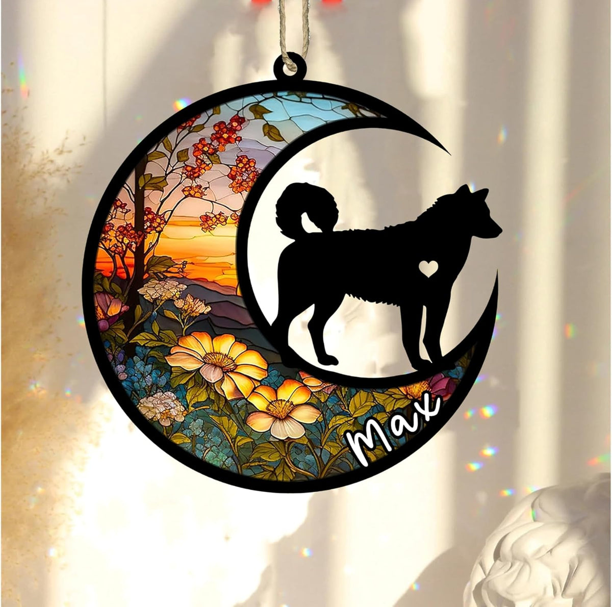Personalized Dog Memorial, Custom Name Husky Dog Christmas Ornament with Name, Custom Breeds, Pet Loss Light Catcher, Gifts for Lovers Loss of Pet Sympathy on Mothers Day Christmas