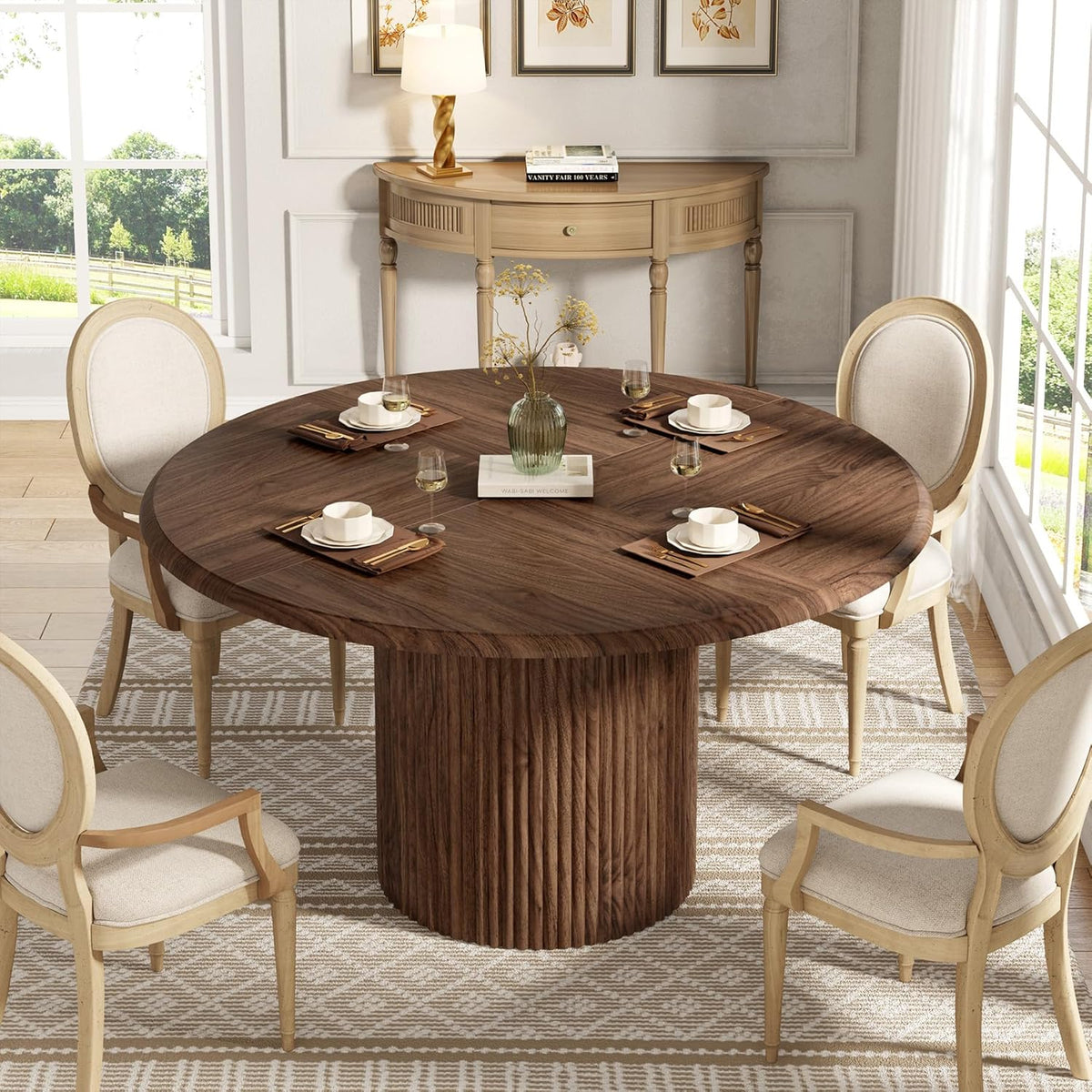 Tribesigns 47" Round Dining Table for 4, Farmhouse Kitchen Table with Metal Base, Modern Small Dinner Table for Dining Room,Kitchen (Chairs Not Included)