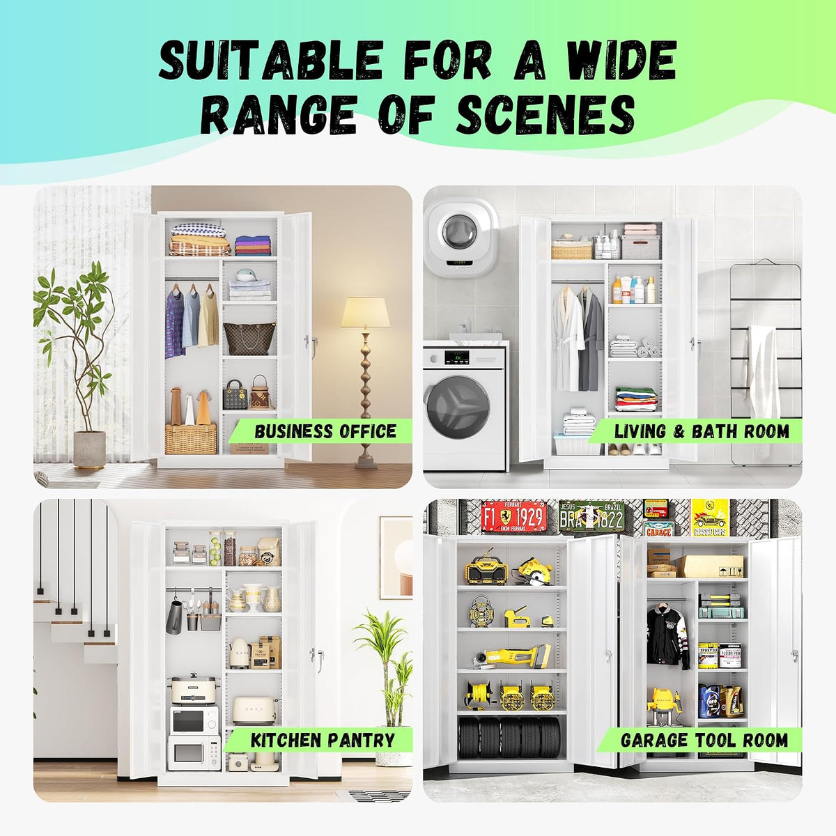 Bonusall Metal Wardrobe Closet, 72" Armoire Wardrobe with Lockable Doors, Split Closet Design, Left for Hanging and Right for Shelves, Armoires for Home Office, Bedroom, Laundry Room(White)