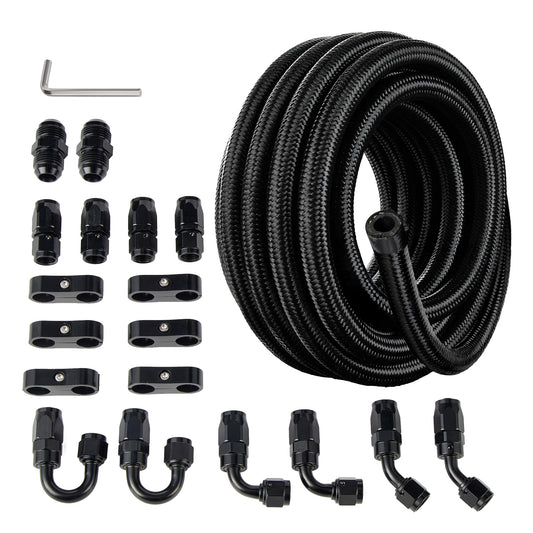 EVIL ENERGY 4AN Fuel Line Kit, 4AN Nylon Braided Fuel Line Hose Fitting Kit CPE 10FT Black