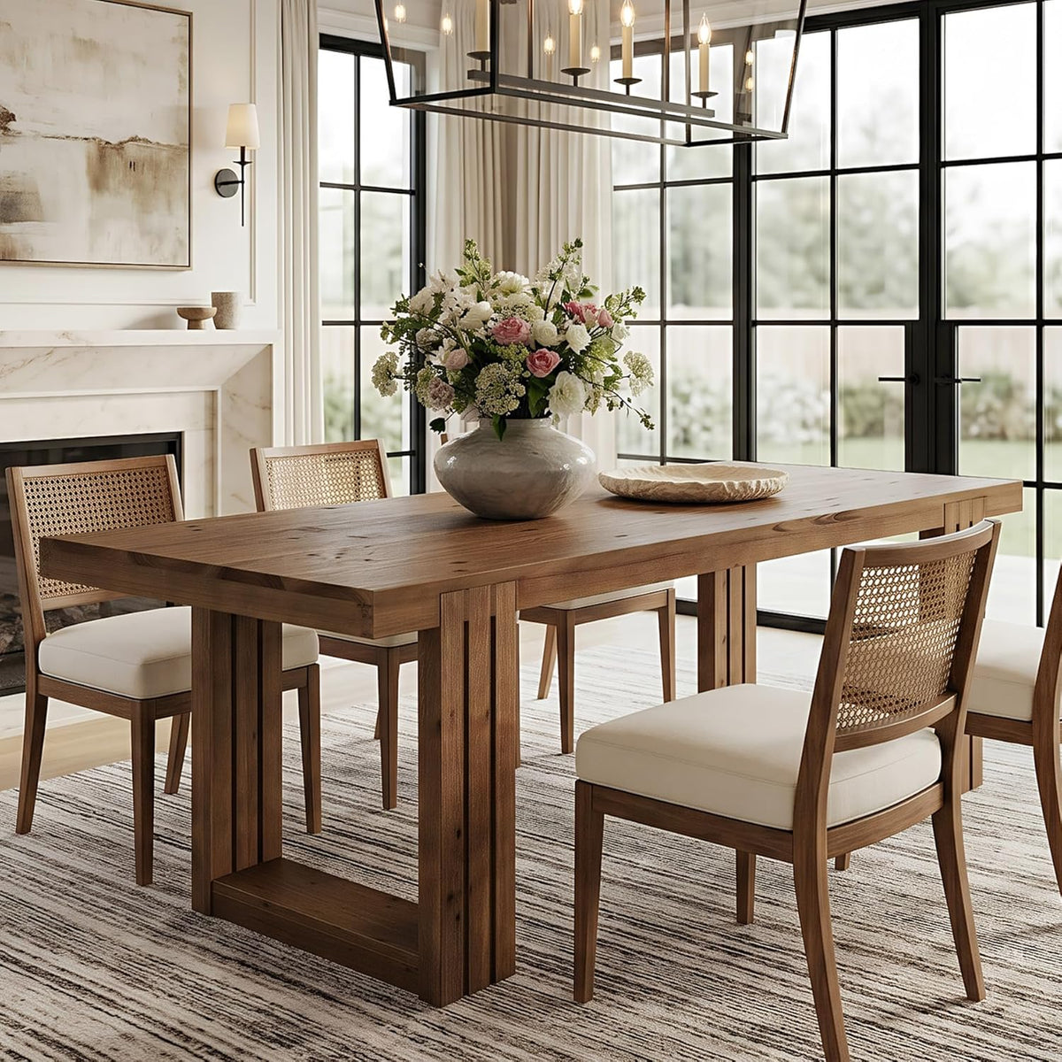 LITTLE TREE Solid Wood Dining Table, 61.8” Dining Table for 4-6 People, Rectangular Wood Kitchen Table, Farmhouse Dinner Table with U-Shaped Legs for Kitchen, Dining Room, Kitchen, Rustic Brown