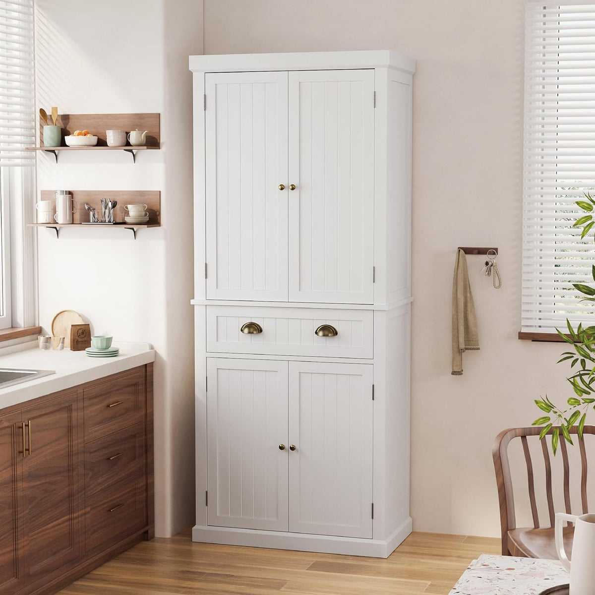 72" Kitchen Pantry,Tall Storage Cabinets with Doors and Shelves,Freestanding Pantry Cabinet for Bathroom,Dining Room and Living Room (Standard White)