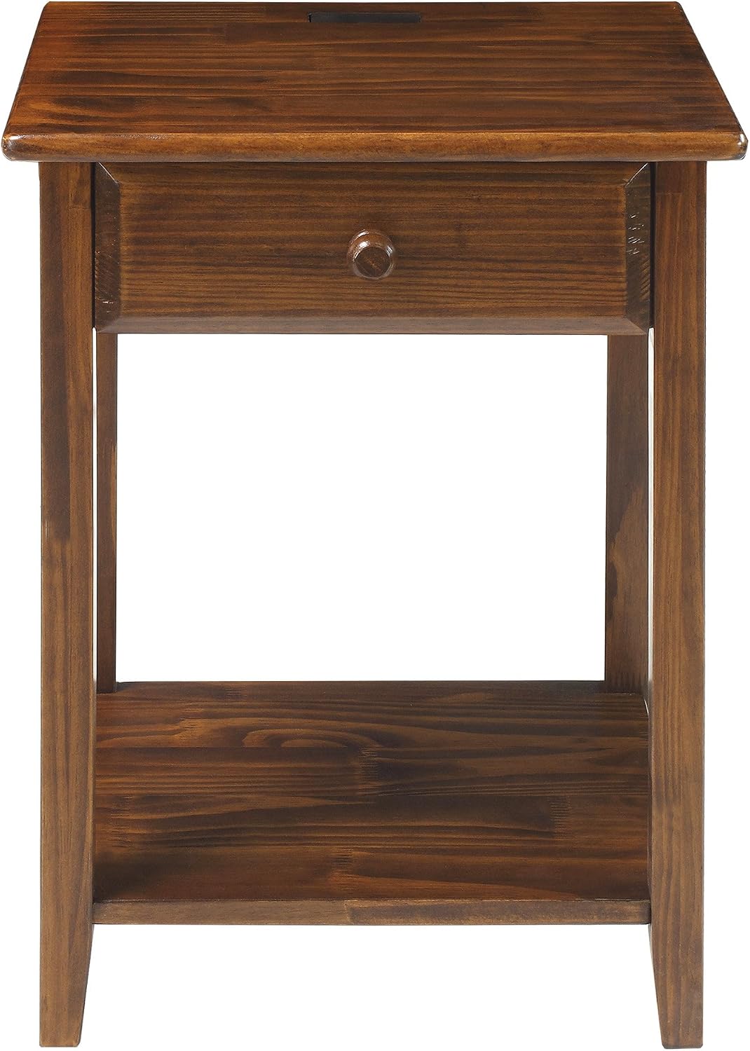 Casual Home Owl Night Stand with USB Port Charging Station and Drawer, 17.5"W x 14.25"D x 24.5"H, Warm Brown