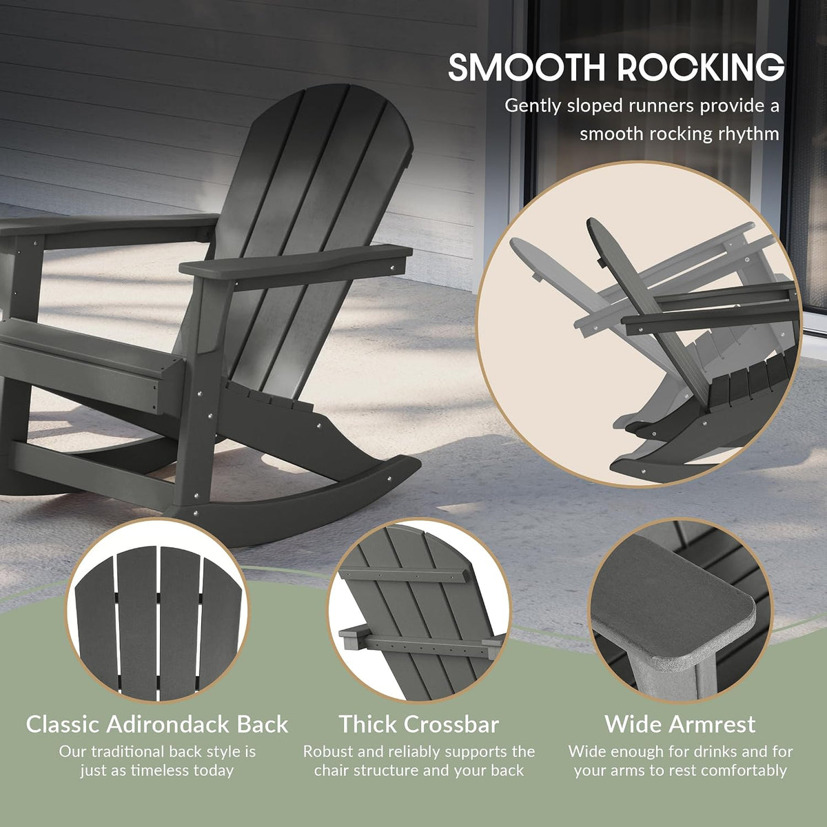 WestinTrends Malibu 2 Piece Set Outdoor/Patio Poly Adirondack Rocking Chairs (2 Seater), Gray