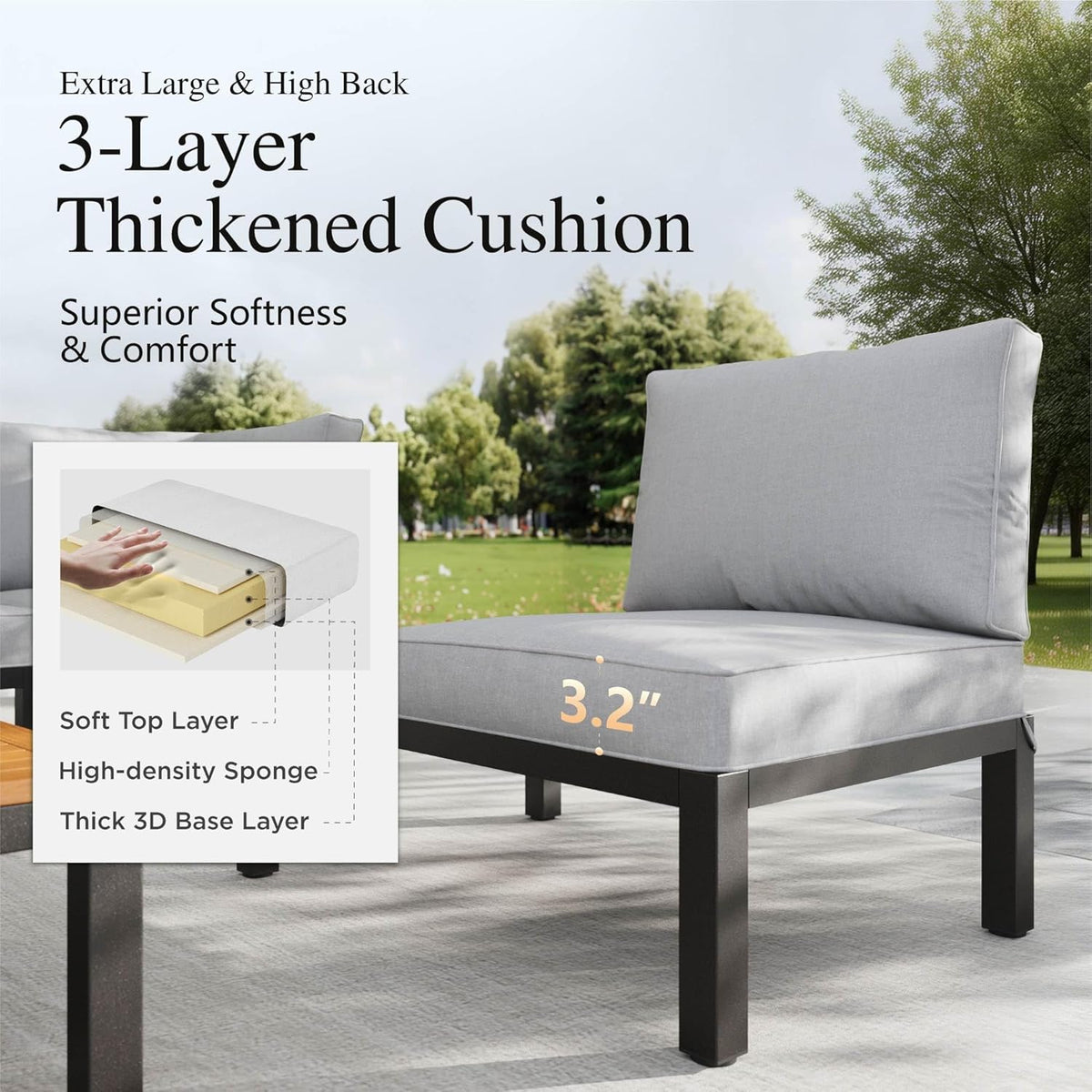 Sophia & William 7 Piece Metal Outdoor Sectional Sofa with Cushion, Patio Furniture Set with 4 x Single Sofa with Side Table, 2 x Coffee Table, Modern L-Shape Outdoor Couch for Deck Garden Backyard