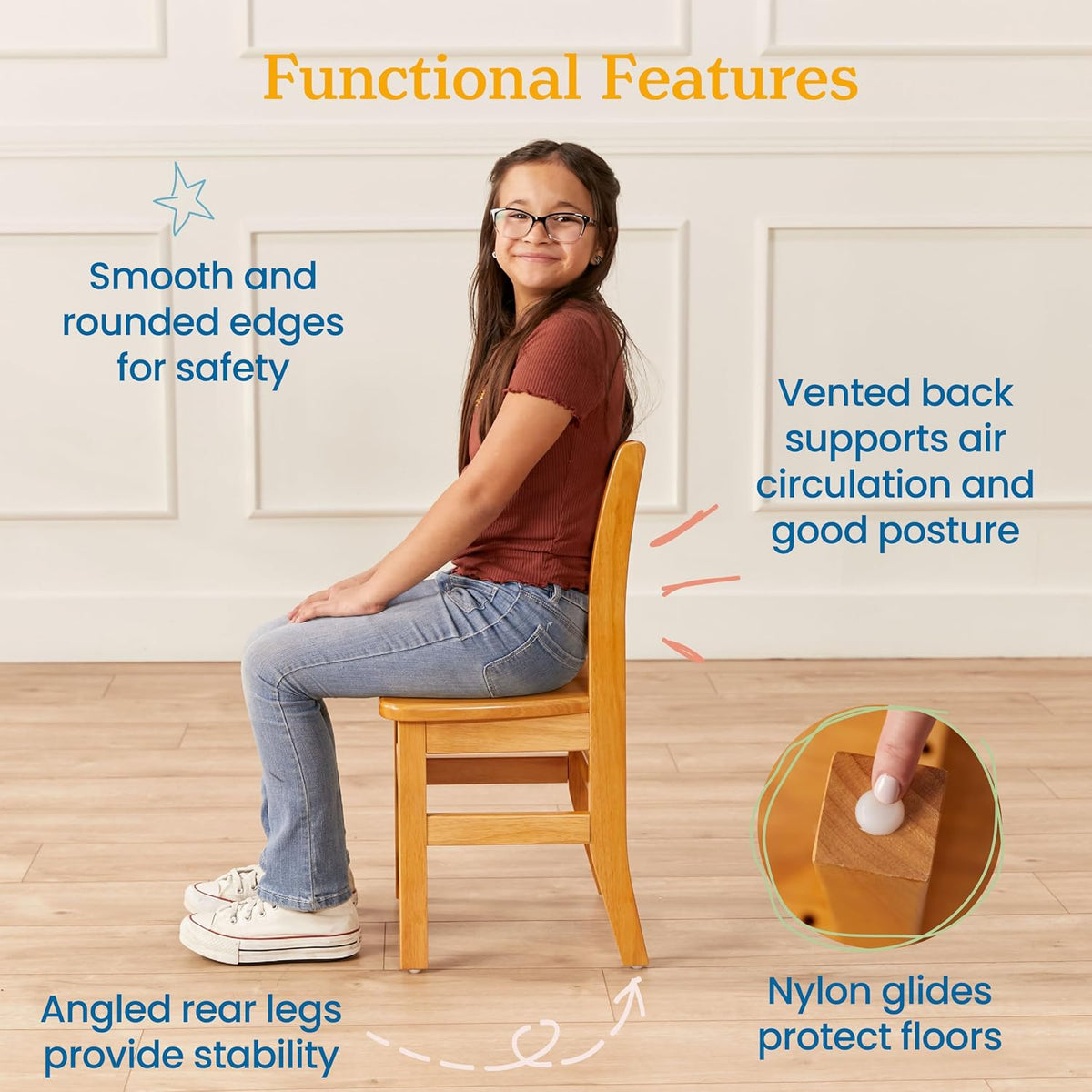 ECR4Kids 30in D Round Hardwood Table with 24in Legs and Two 14in Chairs, Kids Furniture, Honey, 3-Piece | Durable rubberwood, GREENGUARD Gold Certified, ANSI/BIFMA Compliant, 6-8 years, 200 lb seat capacity, classroom & home use
