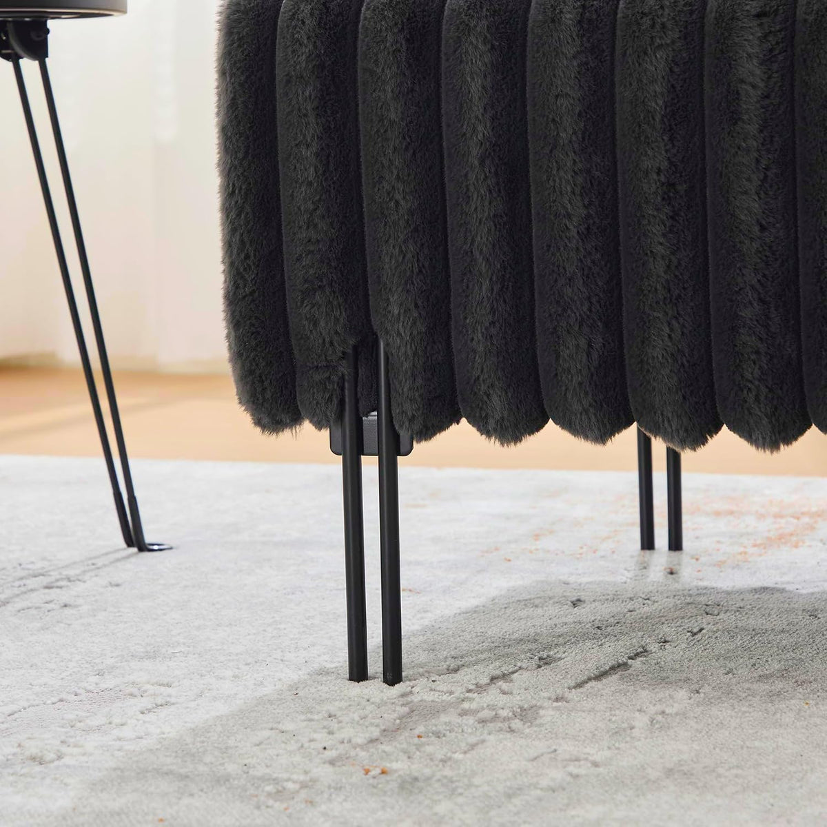 Aoowow Faux Fur Bedroom Ottoman Bench 49.6" Long Ottoman Benches for Living Room Bed End Rectangular Window Entryway Bench Footrest with Golden Metal Legs (Without Storage, Charcoal Grey)