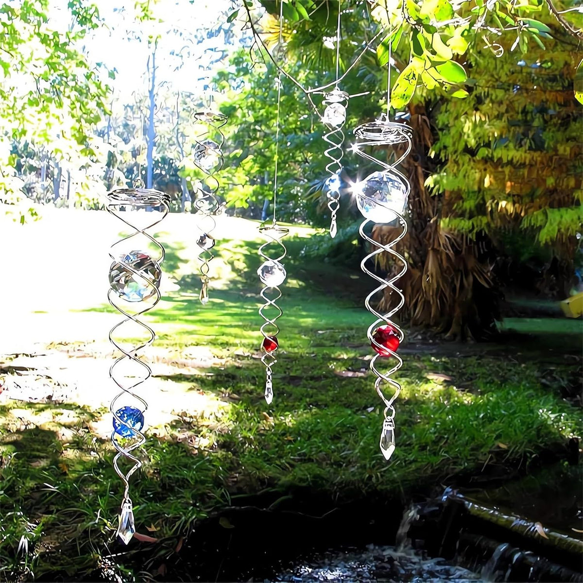Decorative Spiral - 2024 New Gazing Ball Spiral Tail Wind Spinner Stabilizer, Spinfinity Designs Hanging Kinetic Wind Spinners Decorative Spiral Crystal Sun Catchers Rainbow Maker (Red, 12in)