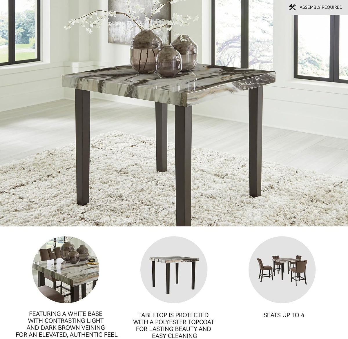 Signature Design by Ashley Jazmore Contemporary Counter Height Dining Table with Faux Marble Pattern, Dark Brown & Beige