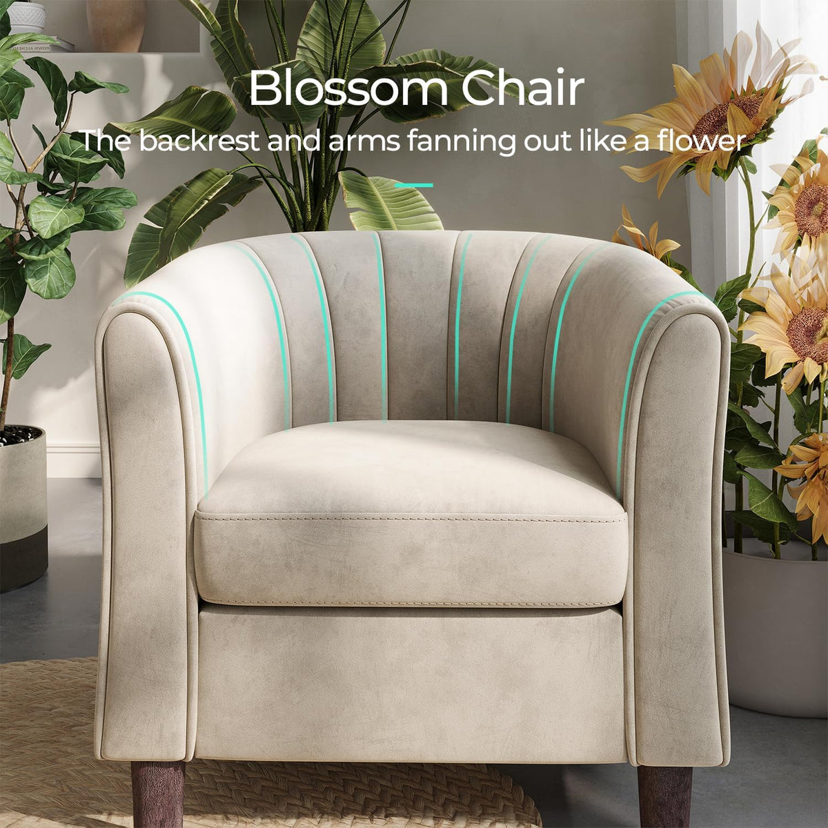LINSY Accent Chair with Ottoman, Modern Barrel Chair Small Armchair Reading Chair with Footrest, Comfy Round Arms Chair for Living Room Bedroom Reading Room, Velvet, Cream