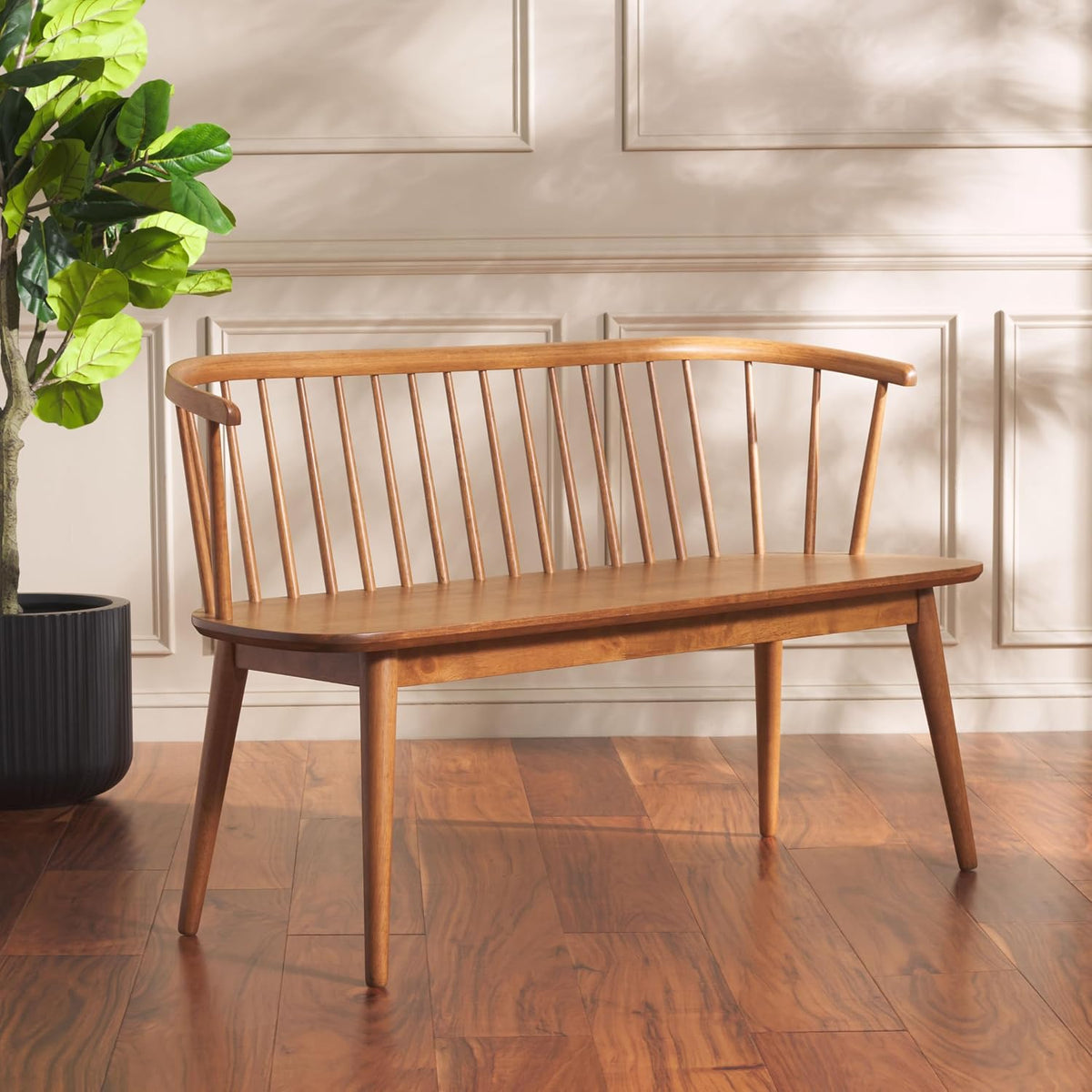 SAFAVIEH Furniture - Blanchard Spindle Bench - Honey - Solid Wood - Classic Windsor Design - Ideal for Entryway, Bedroom, Dining Room, 17.8" Seat Height (BCH8500H)