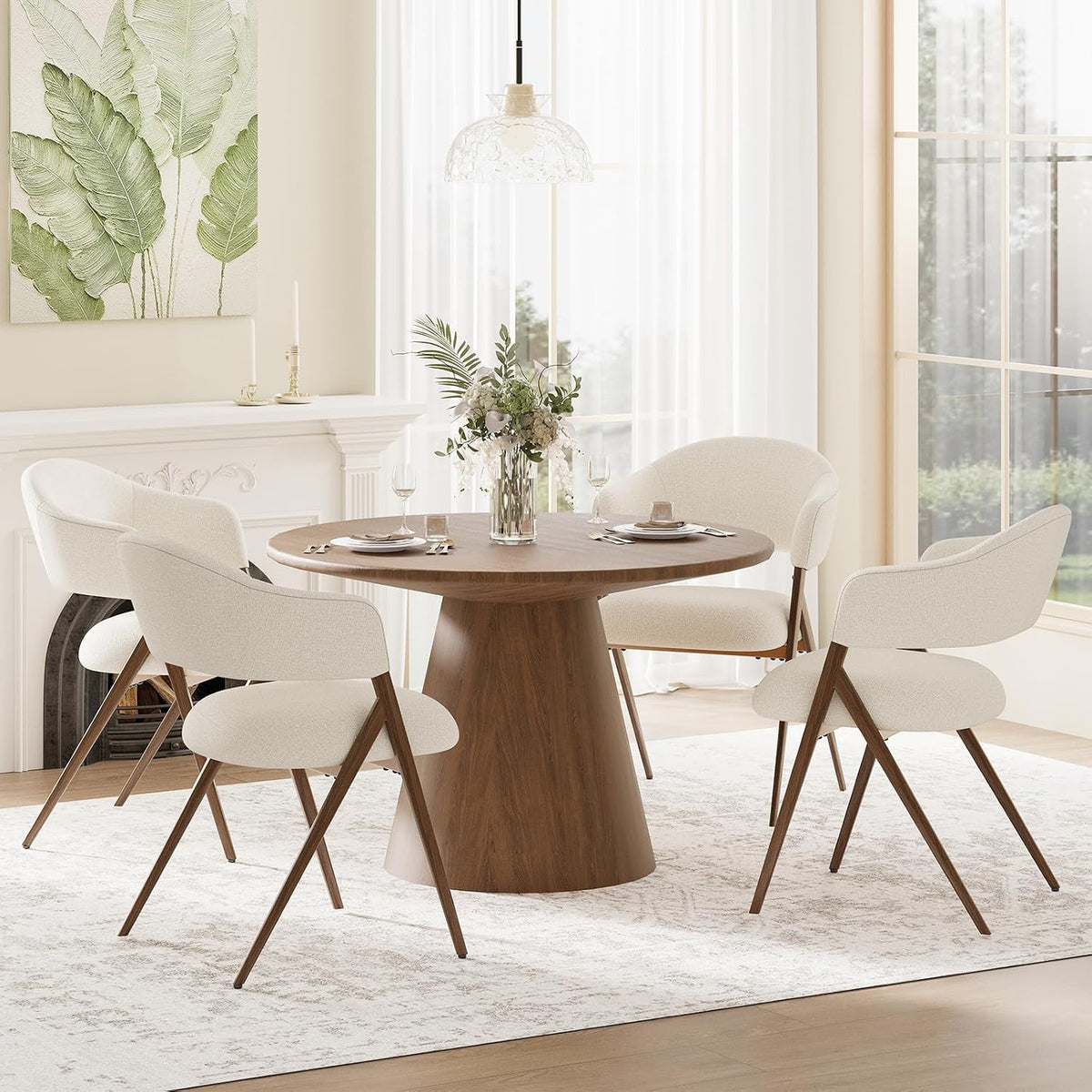 COLAMY Dining Chairs Set of 4, Modern Upholstered Dining Room Kitchen Chairs with Iron Legs, Open Back and Padded Seat, for Living Room/Restaurant/Cafe, Beige
