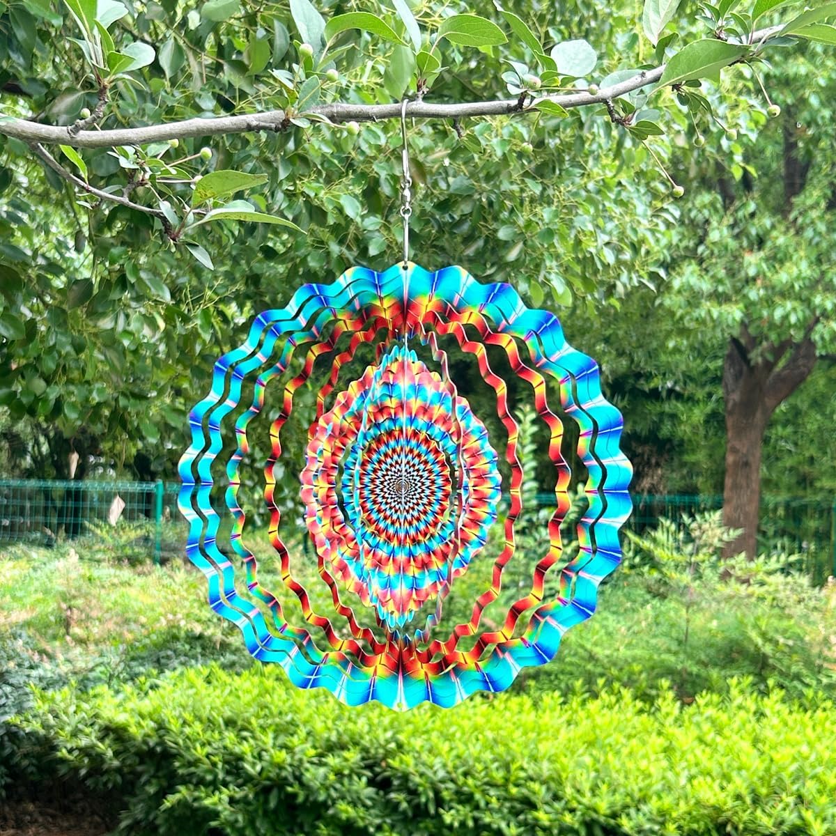 3D Wind Spinner Rainbow Mandala Stainless Steel Metal Wind Spinner Kinetic Metal Art Multi-Color Geometric Pattern Hanging Ornament for Yard Garden Patio