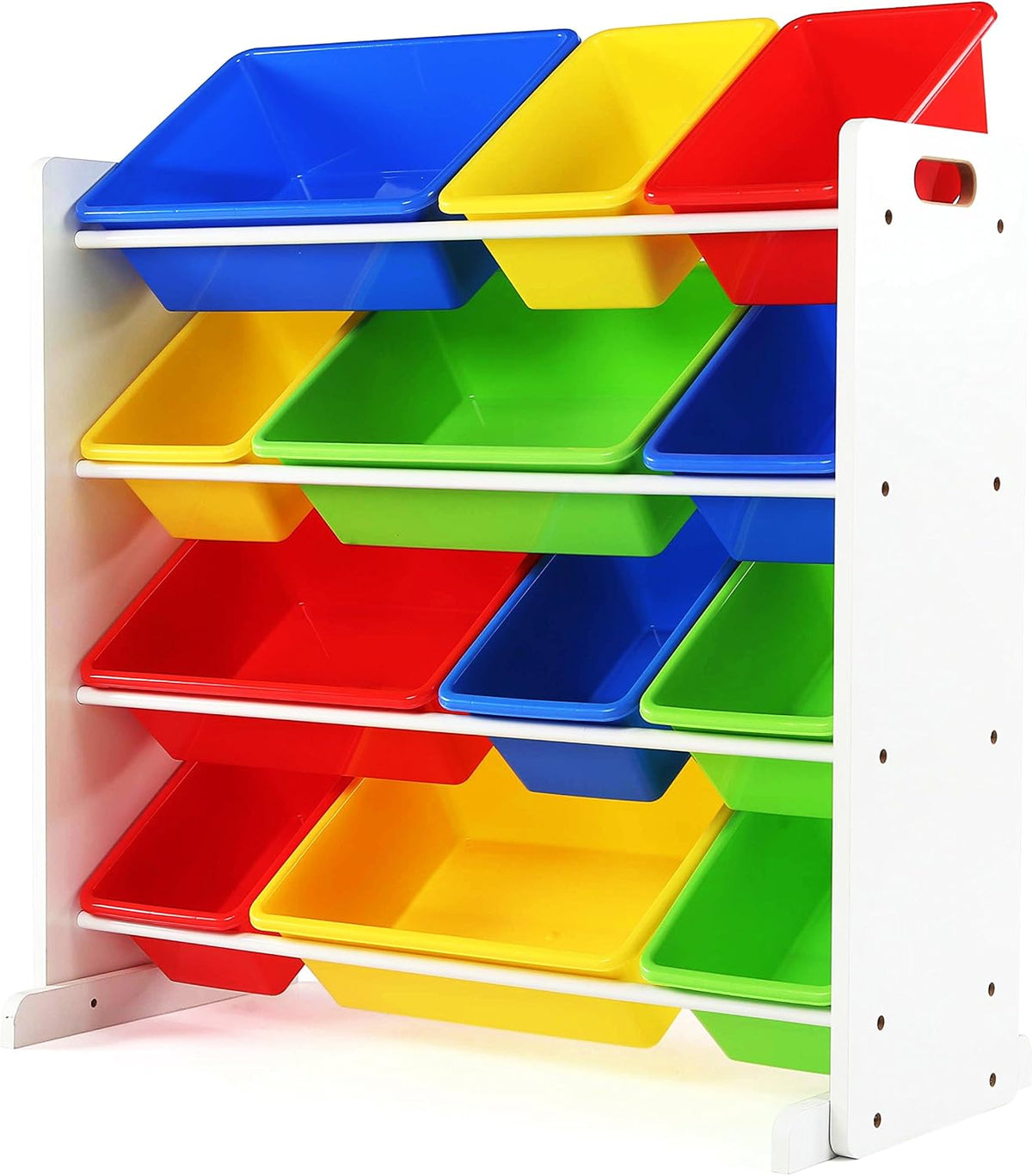 Humble Crew Kids Plastic 4 Set, Blue Table/Primary Chairs & White/Primary Kids' Toy Storage Organizer with 12 Plastic Bins