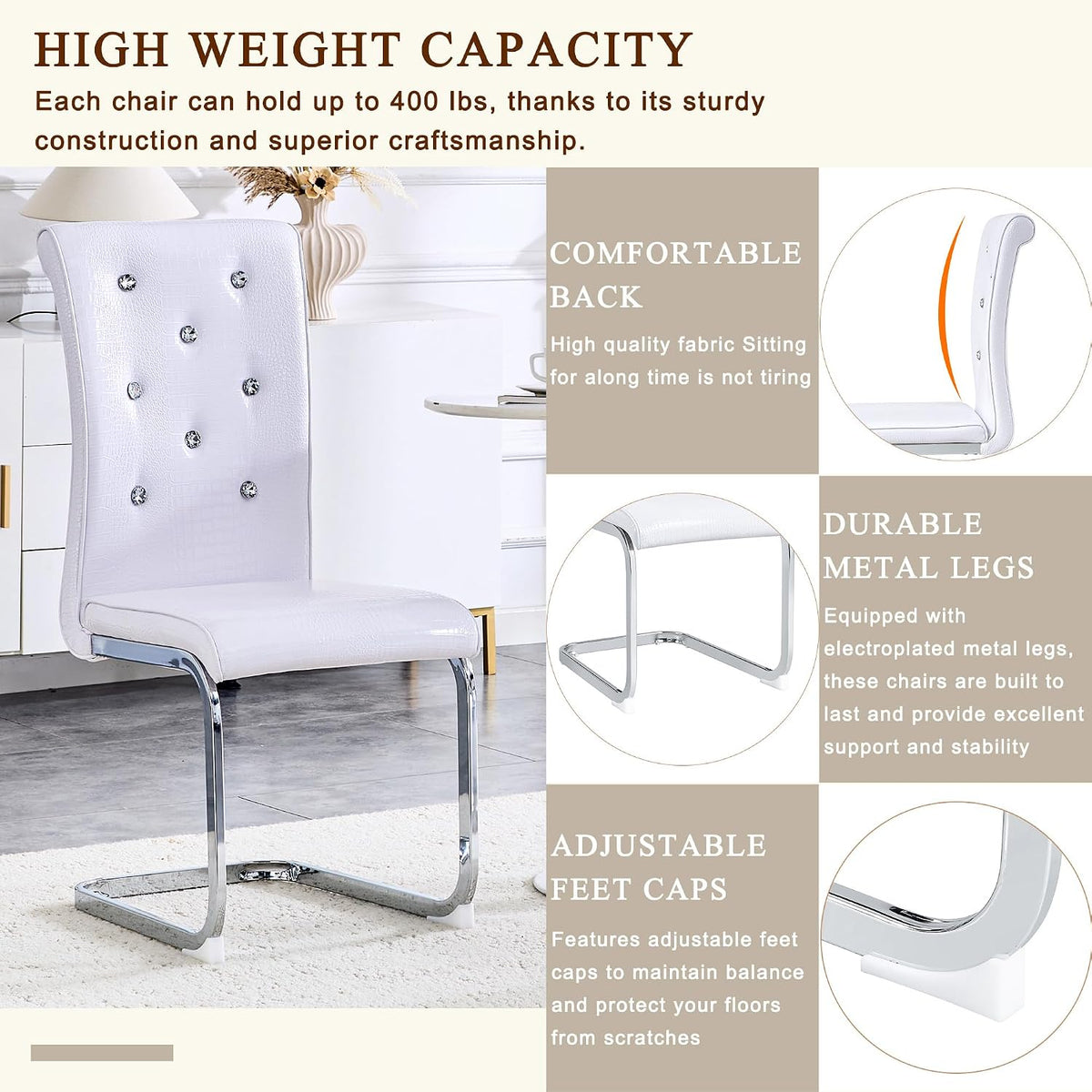 gopop Dining Chairs Set of 4｜Modern Kitchen Chair Set｜Faux Leather Cushion｜High Strength Metal Legs｜Ergonomic Backrest｜Perfect for Dining Room or Kitchen